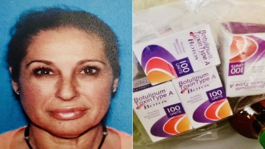 Josefa Acosta and counterfeit medical supplies allegedly seized from her are seen in undated photo released June 10, 2021, by the Los Angeles Police Department.