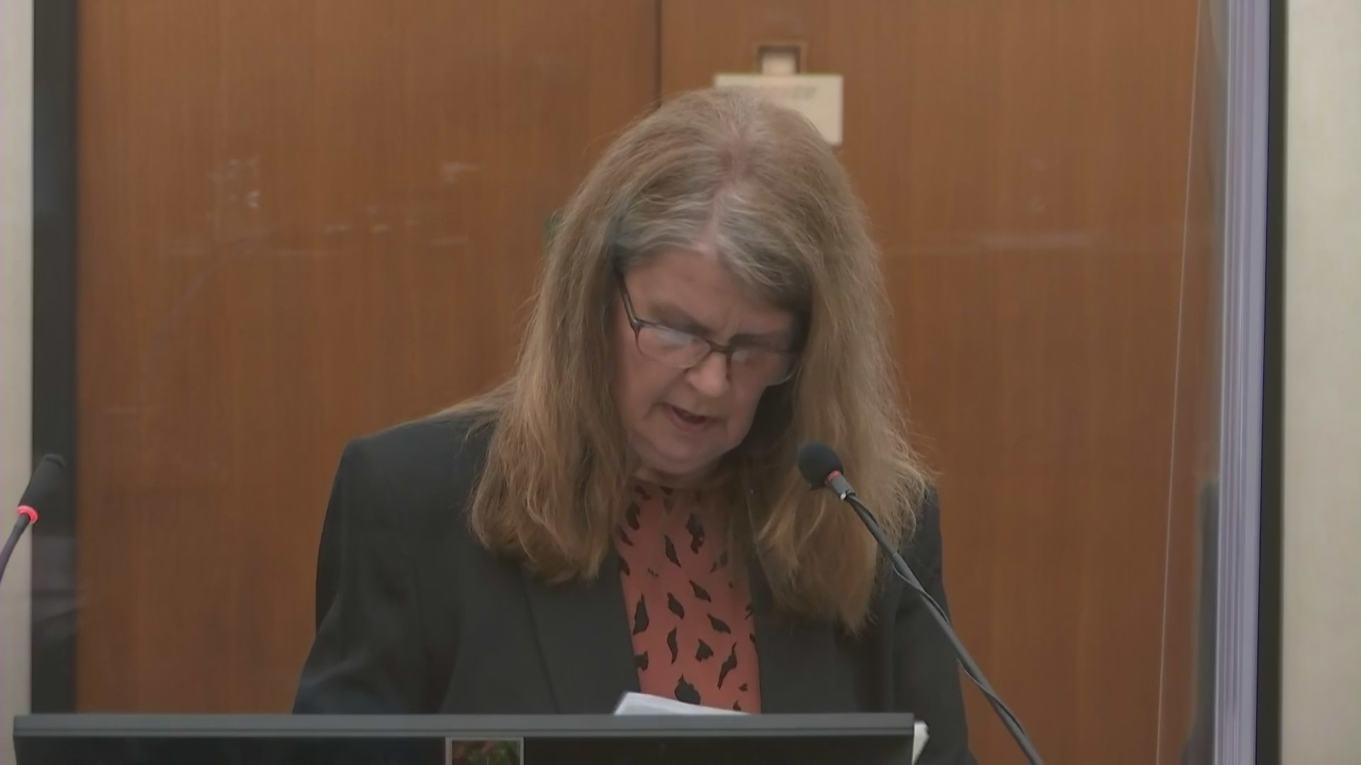 Carolyn Pawlenty, Derek Chauvin’s mother, speaks at his June 25, 2021, sentencing hearing in the 2020 murder of George Floyd in Minneapolis, Minn. (Court TV, Pool)