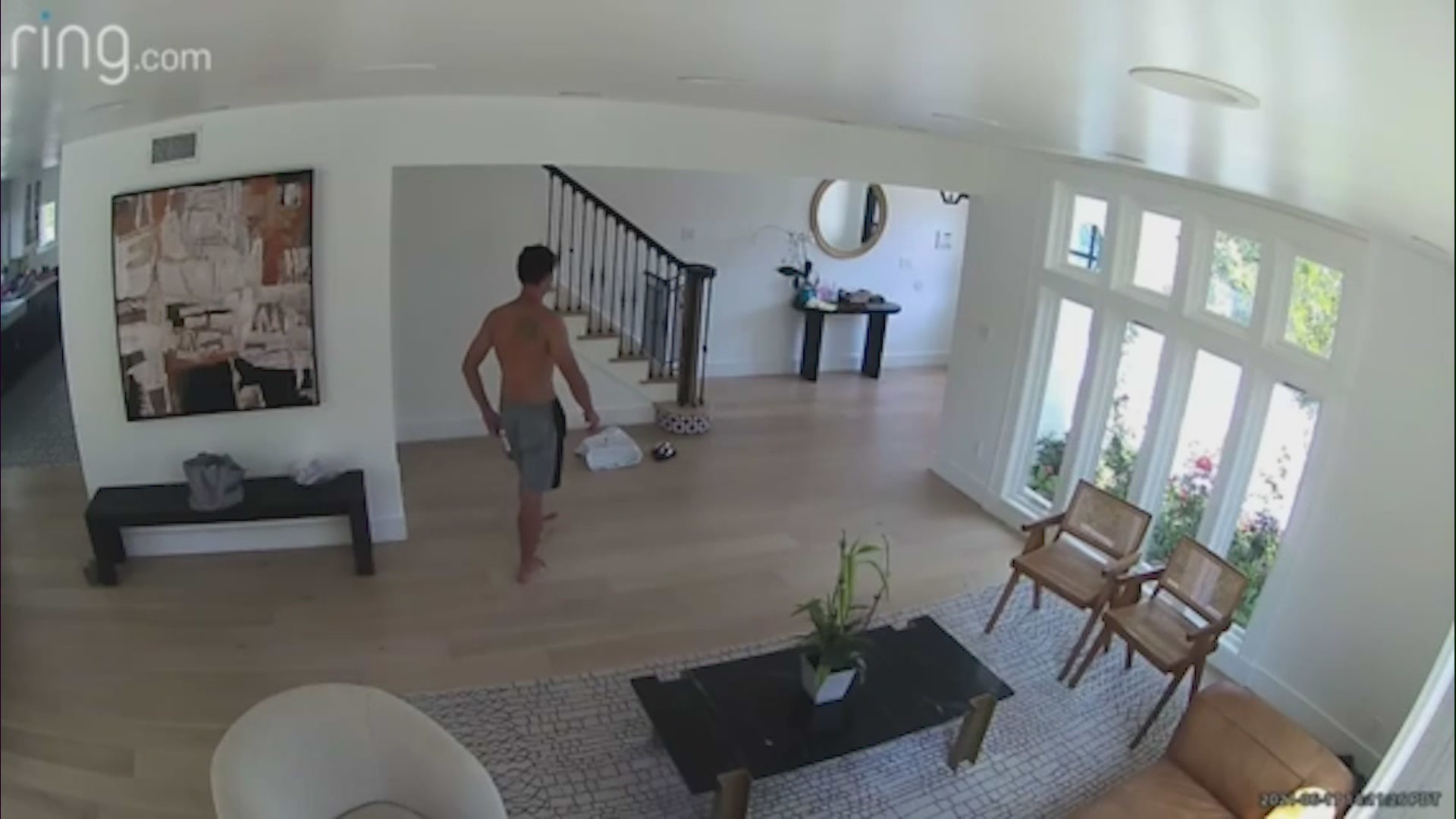 Ring security footage shows a naked man who broke into a family’s Bel Air home and killed their pet birds on June 17, 2021.