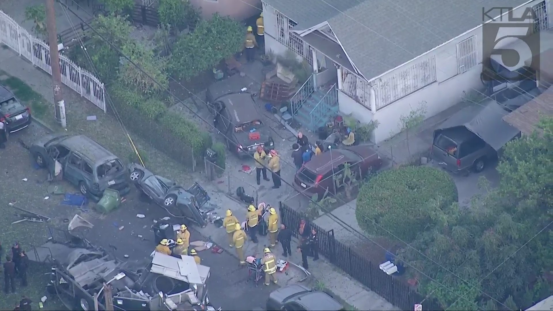 The Los Angeles Fire Department and Police Department responded to the scene of a fireworks explosion at a South Los Angeles home. Sky5 was over the scene.