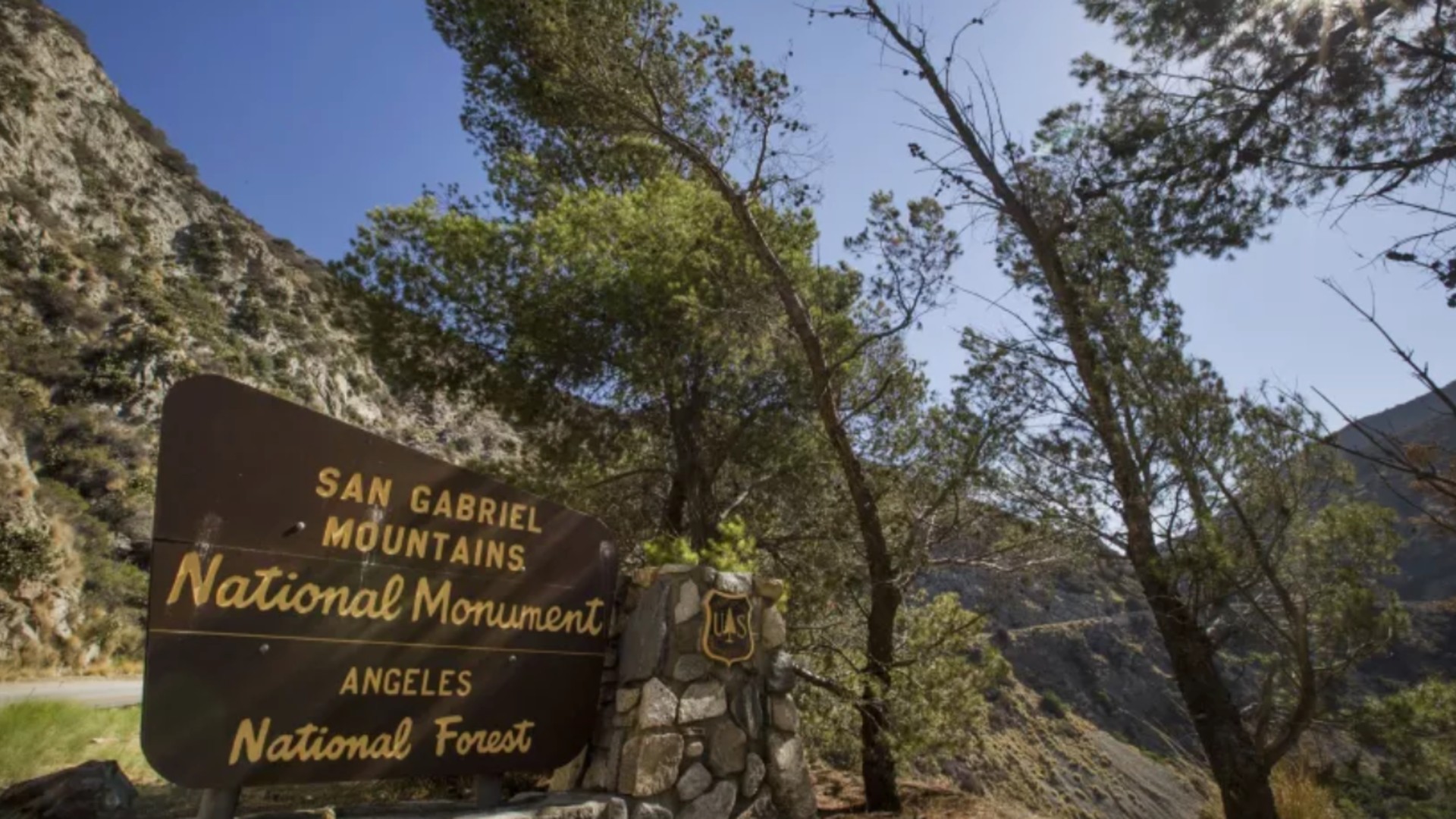 A sign is posted at the entrance to the San Gabriel Mountains National Monument near Azusa.(Allen J. Schaben / Los Angeles Times)