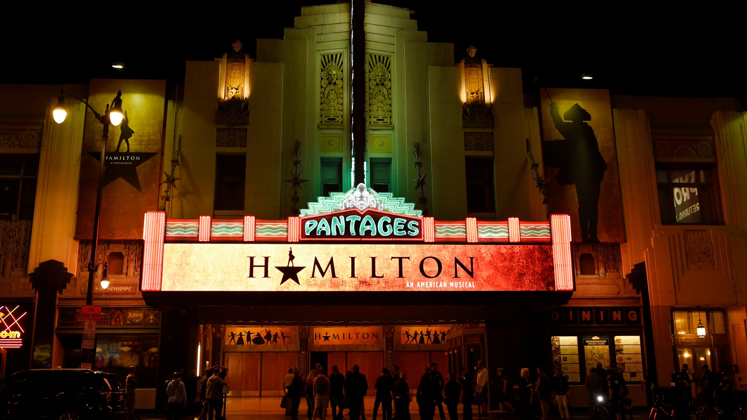 This Aug. 16, 2017 file photo shows The Pantages Theatre on the opening night of the Los Angeles run of "Hamilton: An American Musical" in Los Angeles. (Chris Pizzello/Invision/AP, File)