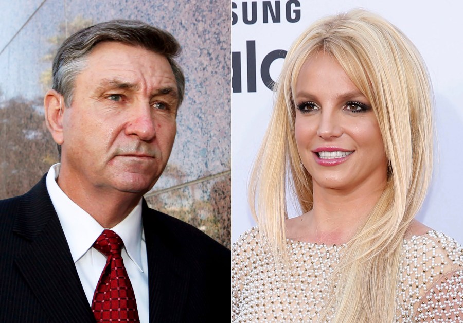 Jamie Spears, father of singer Britney Spears, leaves the Stanley Mosk Courthouse in Los Angeles on Oct. 24, 2012, left, and Britney Spears arrives at the Billboard Music Awards in Las Vegas on May 17, 2015. (AP Photo)