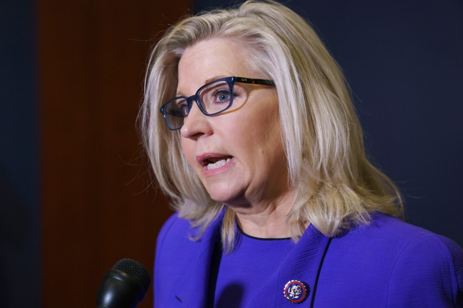 In this May 12, 2021, file photo Rep. Liz Cheney, R-Wyo., speaks to reporters in Washington. House Speaker Nancy Pelosi has named House Homeland Security Chairman Bennie Thompson as the head of a new select committee to investigate the Jan. 6 insurrection at the Capitol. She also picked Cheney as a member. (AP Photo/J. Scott Applewhite, File)