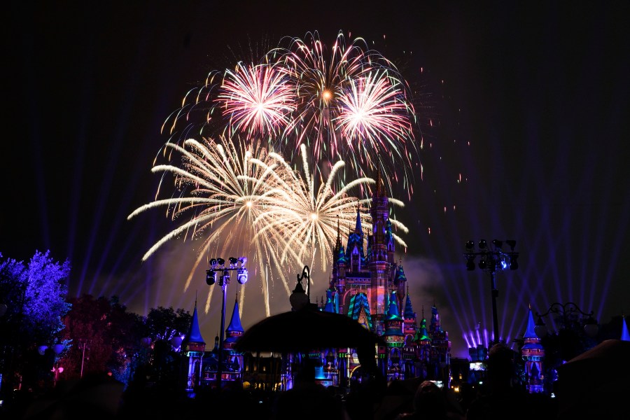 After a shutdown because of the coronavirus, fireworks fill the sky for the first time in 15 months at the Magic Kingdom at Walt Disney World in Lake Buena Vista, Fla., on July 1, 2021. (John Raoux / Associated Press)