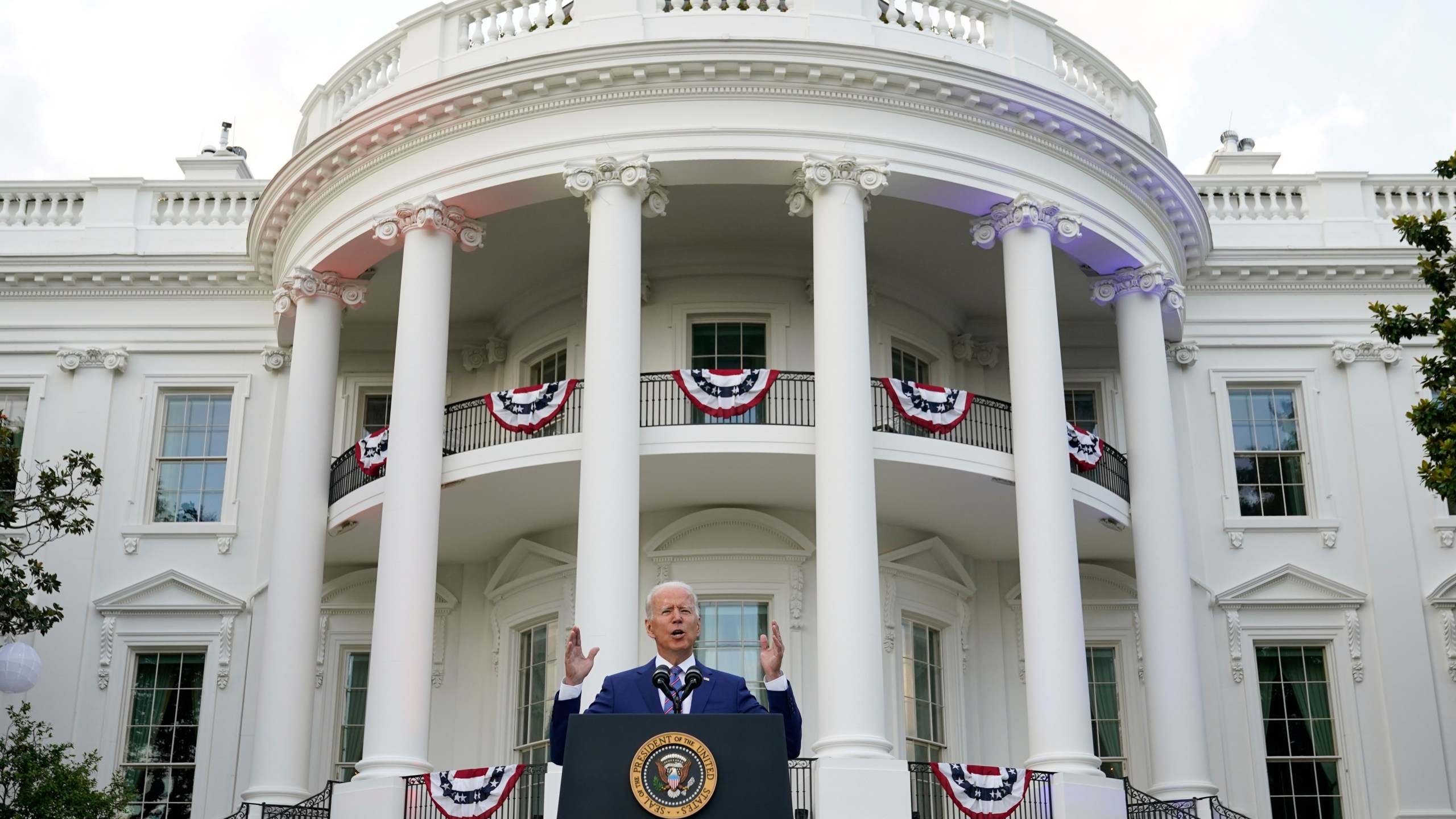 President Joe Biden speaks during an Independence Day celebration on the South Lawn of the White House, Sunday, July 4, 2021, in Washington. (AP Photo/Patrick Semansky)