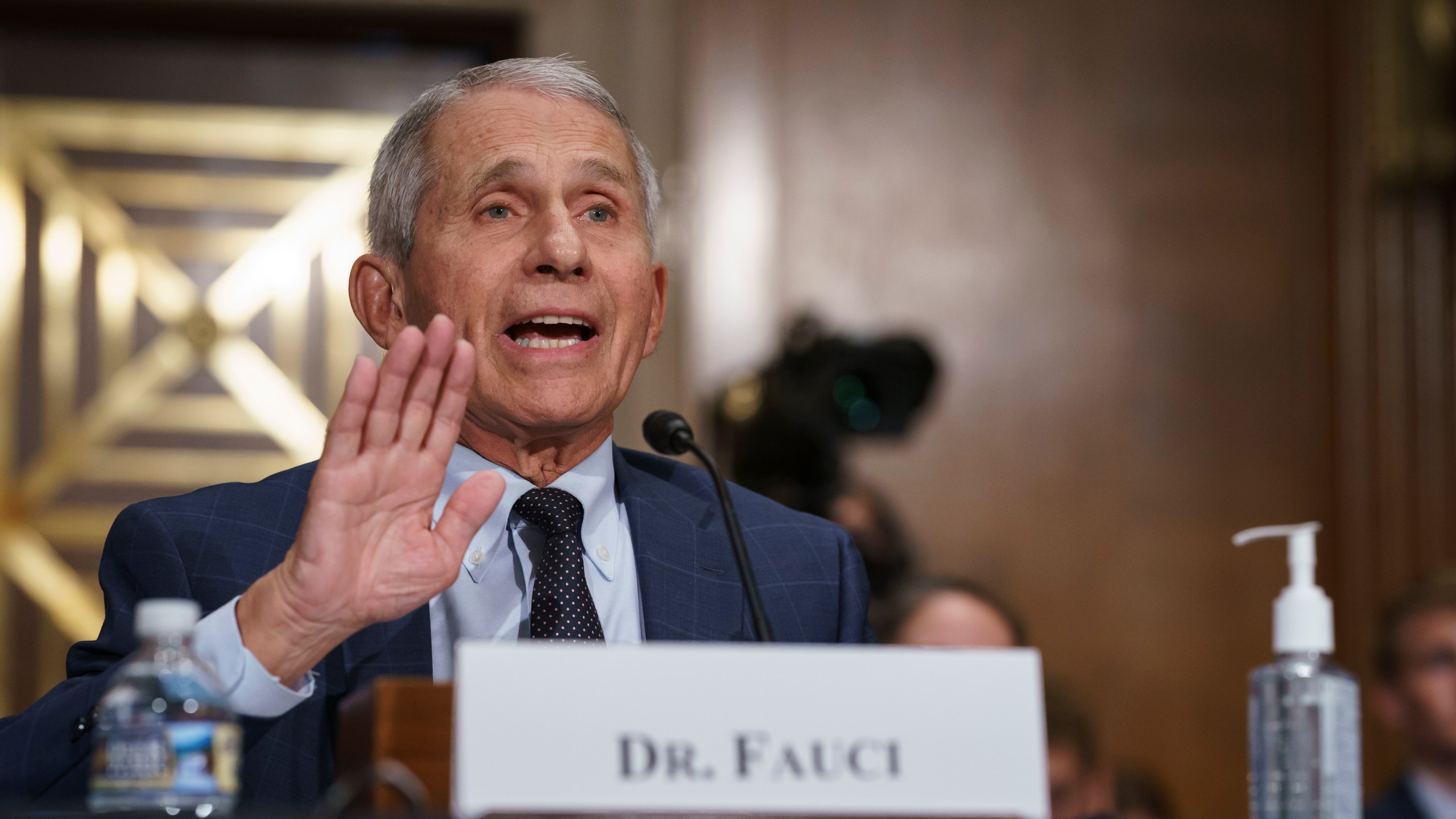 Top infectious disease expert Dr. Anthony Fauci pushes back on statements by Sen. Rand Paul, R-Ky., as he testifies before the Senate Health, Education, Labor, and Pensions Committee on Capitol Hill on July 20, 2021. (J. Scott Applewhite/Associated Press/Pool)