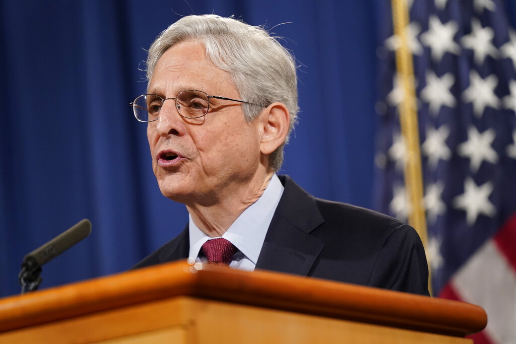 In this June 25, 2021 file photo, Attorney General Merrick Garland speaks during a news conference at the Department of Justice in Washington. (AP Photo/Patrick Semansky, File)