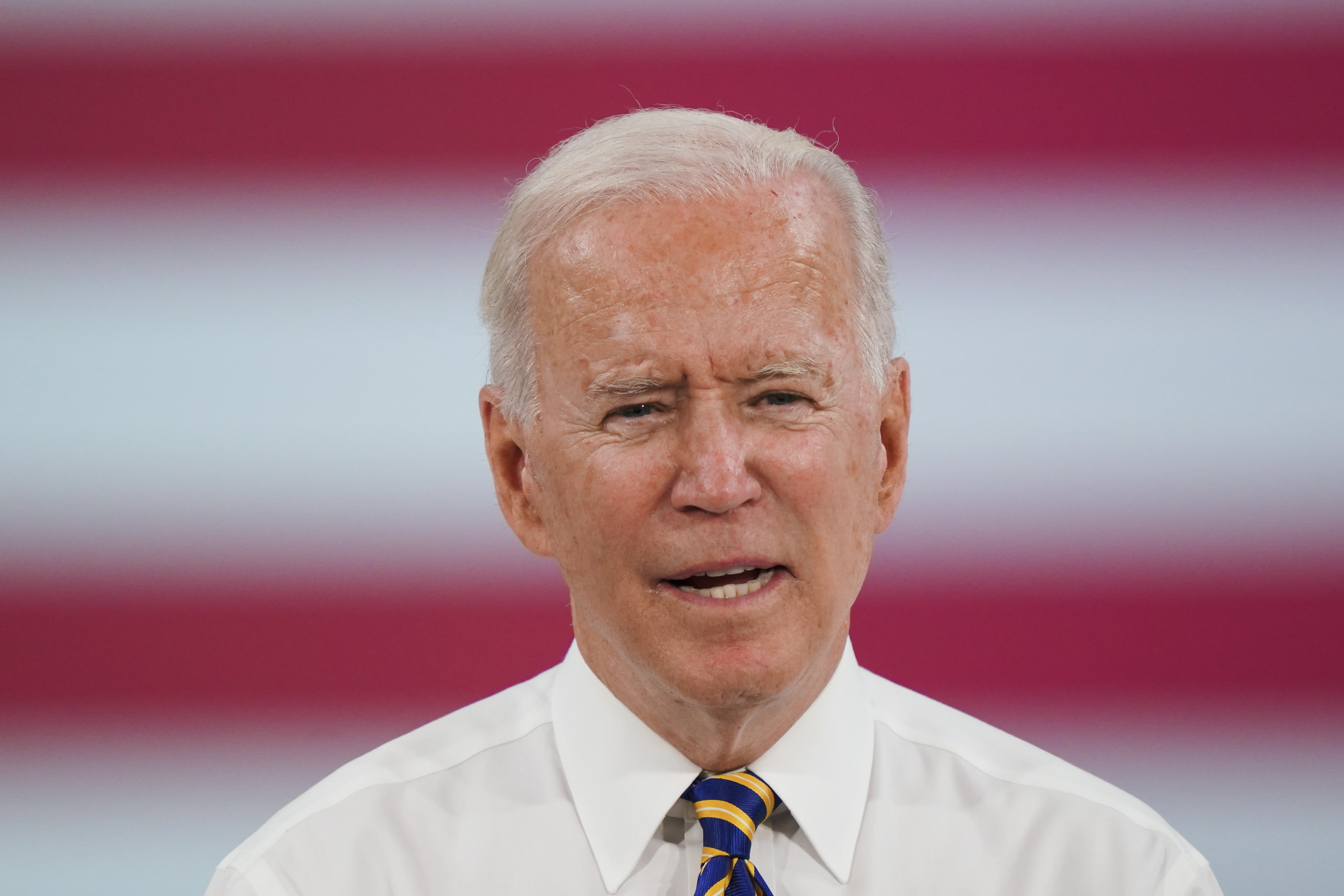 President Joe Biden speaks during a visit to the Lehigh Valley operations facility for Mack Trucks in Macungie, Pa., Wednesday, July 28, 2021. (AP Photo/Matt Rourke)