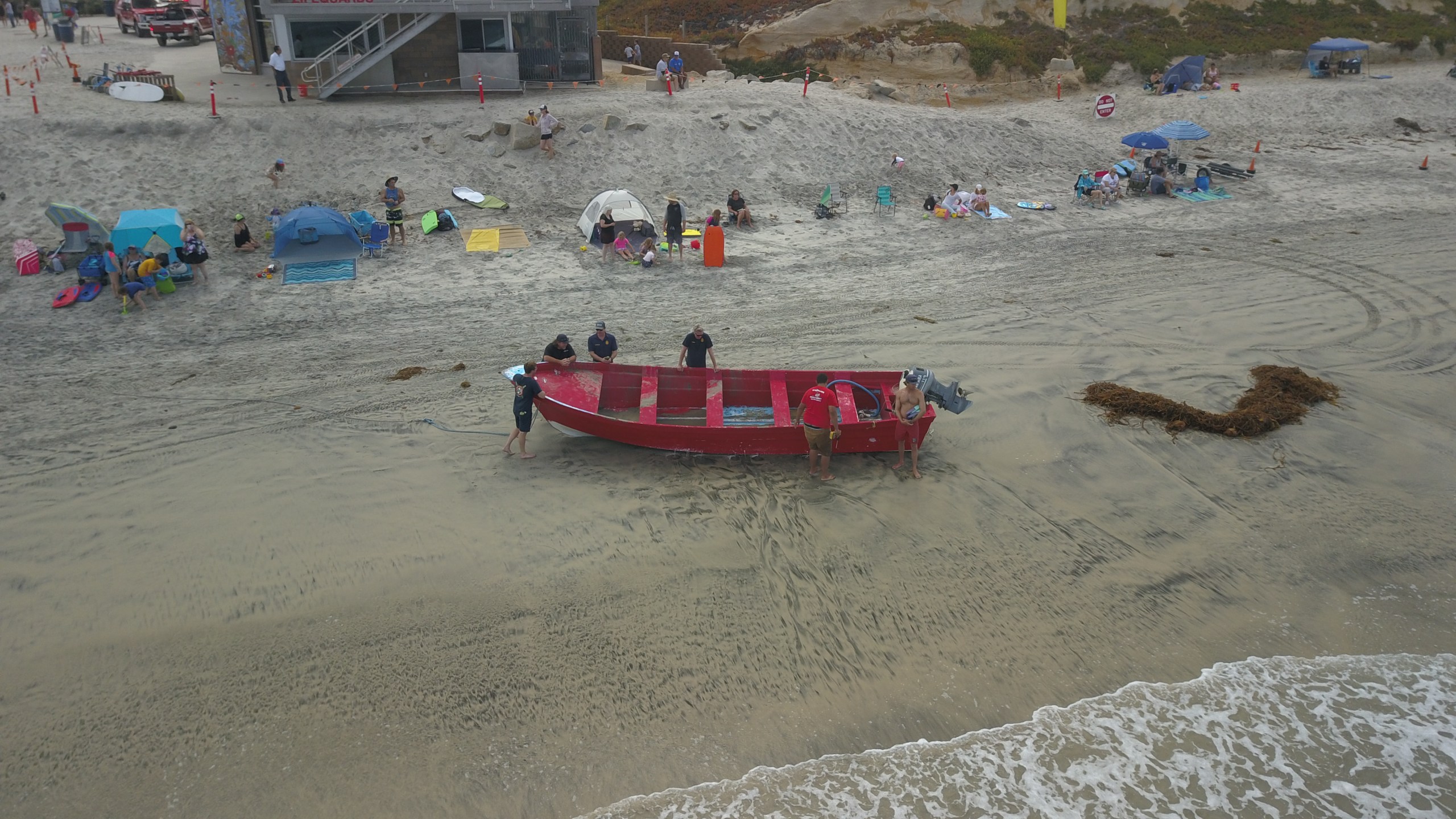 A panga boat was used to smuggle up to 18 undocumented migrants in Encinitas in July 2021, according to U.S. Customs and Border Protection. (Aaron Audelay/KSWB)