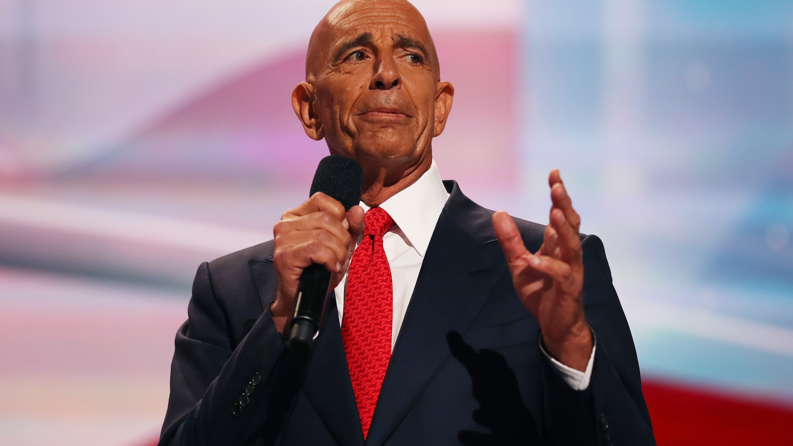 Tom Barrack delivers a speech on the fourth day of the Republican National Convention on July 21, 2016 at the Quicken Loans Arena in Cleveland. (John Moore/Getty Images)