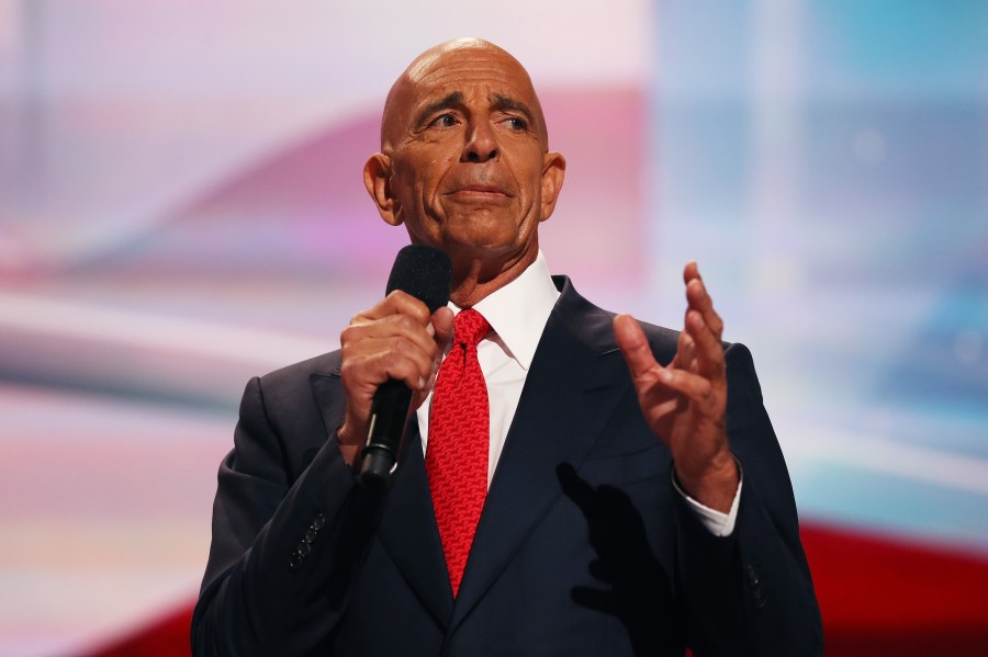 Tom Barrack delivers a speech on the fourth day of the Republican National Convention on July 21, 2016 at the Quicken Loans Arena in Cleveland. (John Moore/Getty Images)