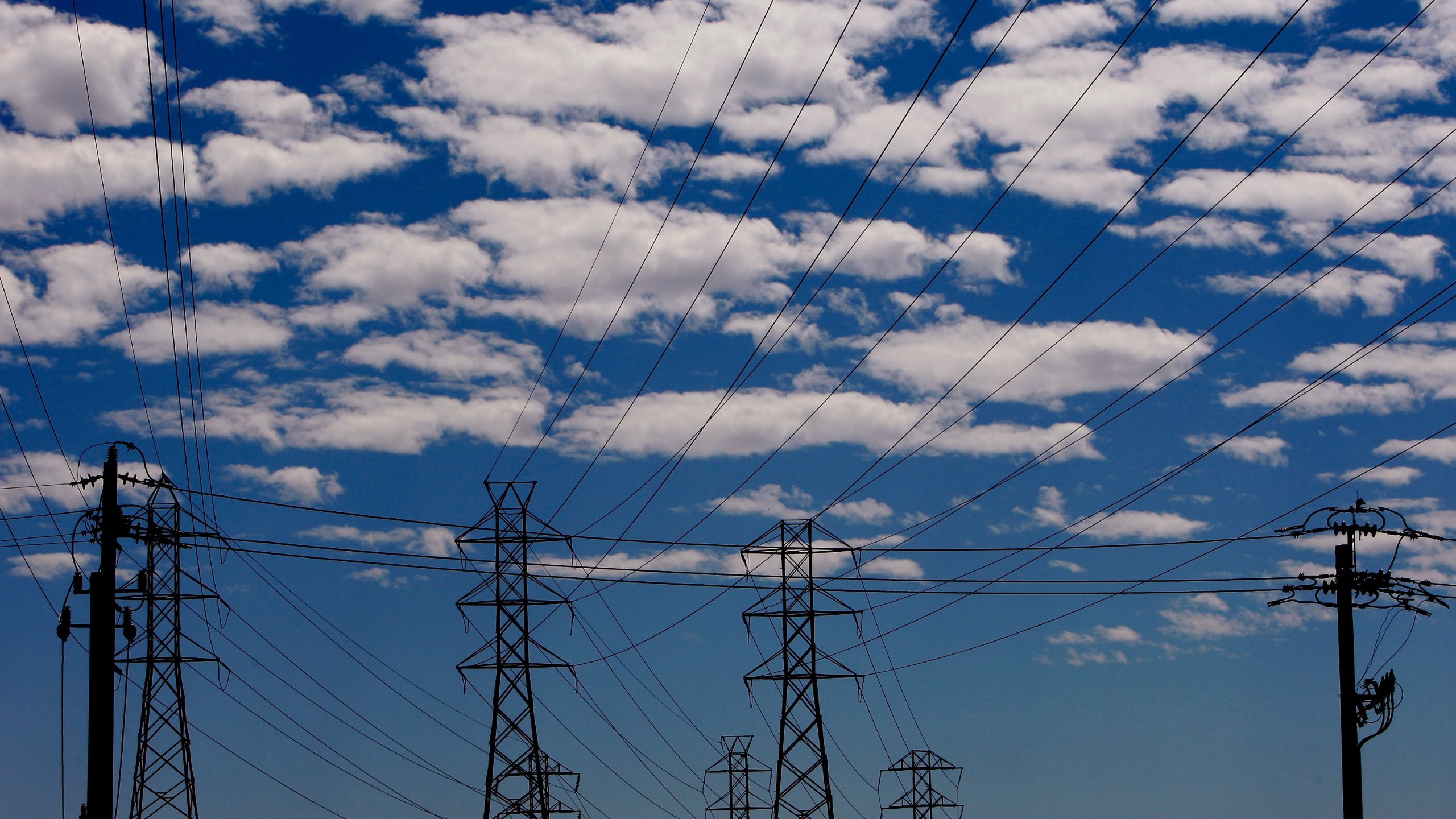 Towers carrying electrical lines are shown August 30, 2007, in South San Francisco, California. (Justin Sullivan/Getty Images)