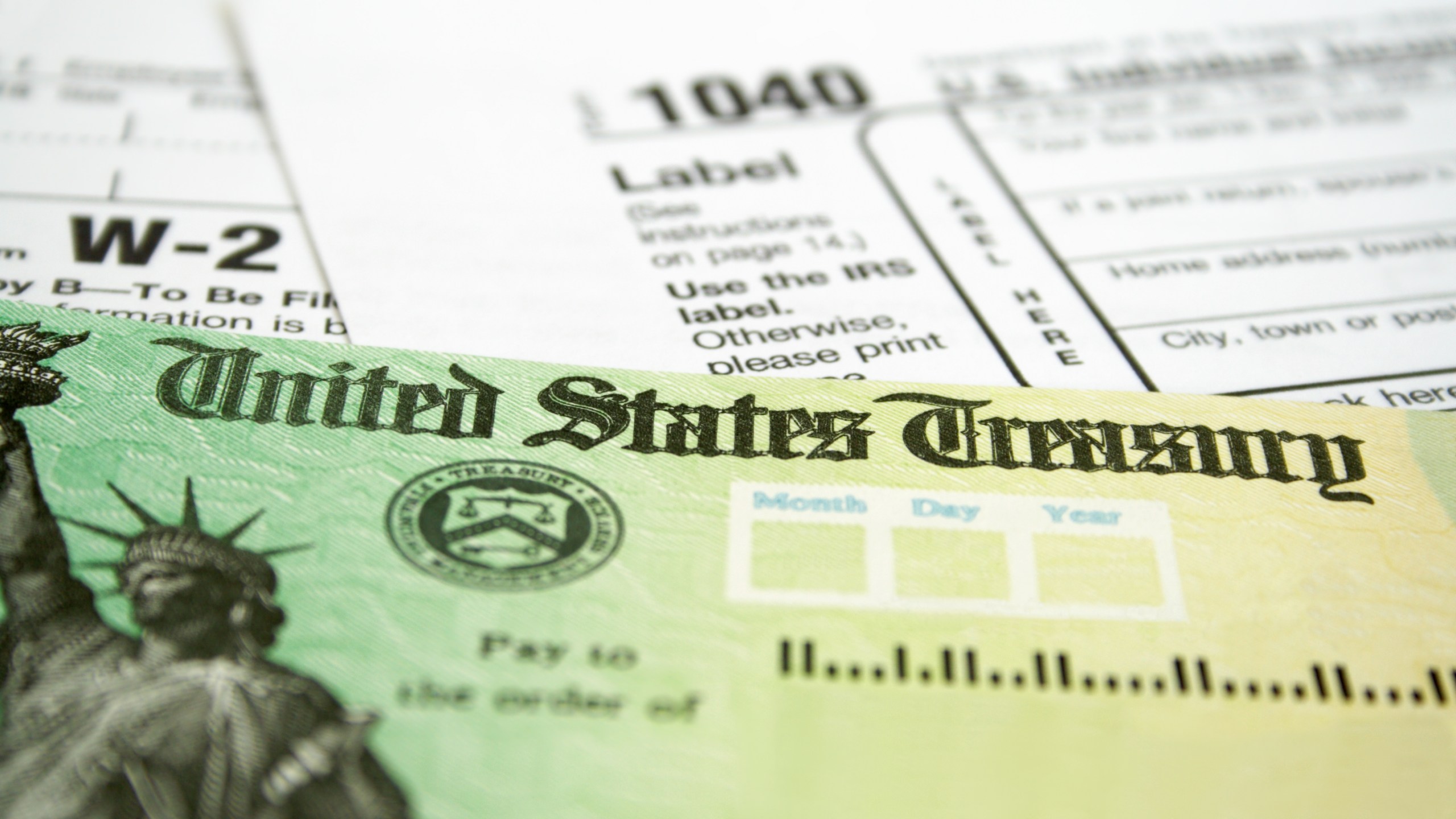 A U.S. Treasury check and a tax document are seen in a file photo. (iStock/Getty Images Plus)