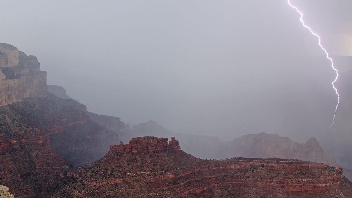 Lightning flashes the cliffs and buttes of Grand Canyon. (NPS Photo/M. Quinn)