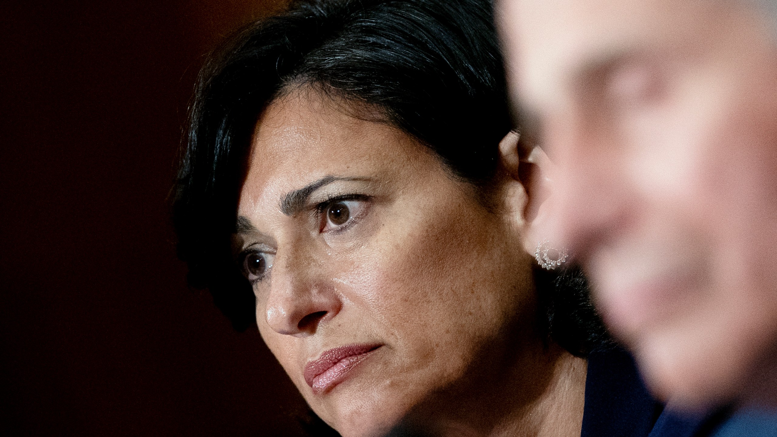 Rochelle Walensky, director of the U.S. Centers for Disease Control and Prevention, listens during a Senate Health, Education, Labor and Pensions Committee hearing, Tuesday, July 20, 2021, on Capitol Hill in Washington. (Stefani Reynolds/The New York Times via AP)