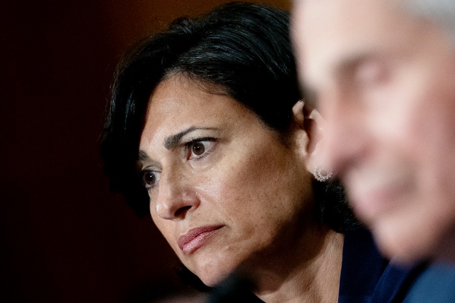 Rochelle Walensky, director of the U.S. Centers for Disease Control and Prevention, listens during a Senate Health, Education, Labor and Pensions Committee hearing, Tuesday, July 20, 2021, on Capitol Hill in Washington. (Stefani Reynolds/The New York Times via AP)