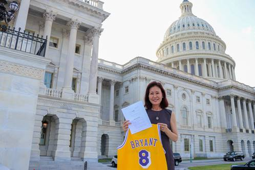 Rep. Michelle Steel's office released this photo of her, seen before introducing the Kobe Bryant Resolution in the U.S. House of Representatives.