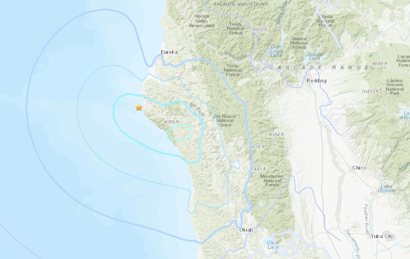 A 5.1 earthquake struck off the northern California coast late Saturday, July 17, 2021. (USGS)