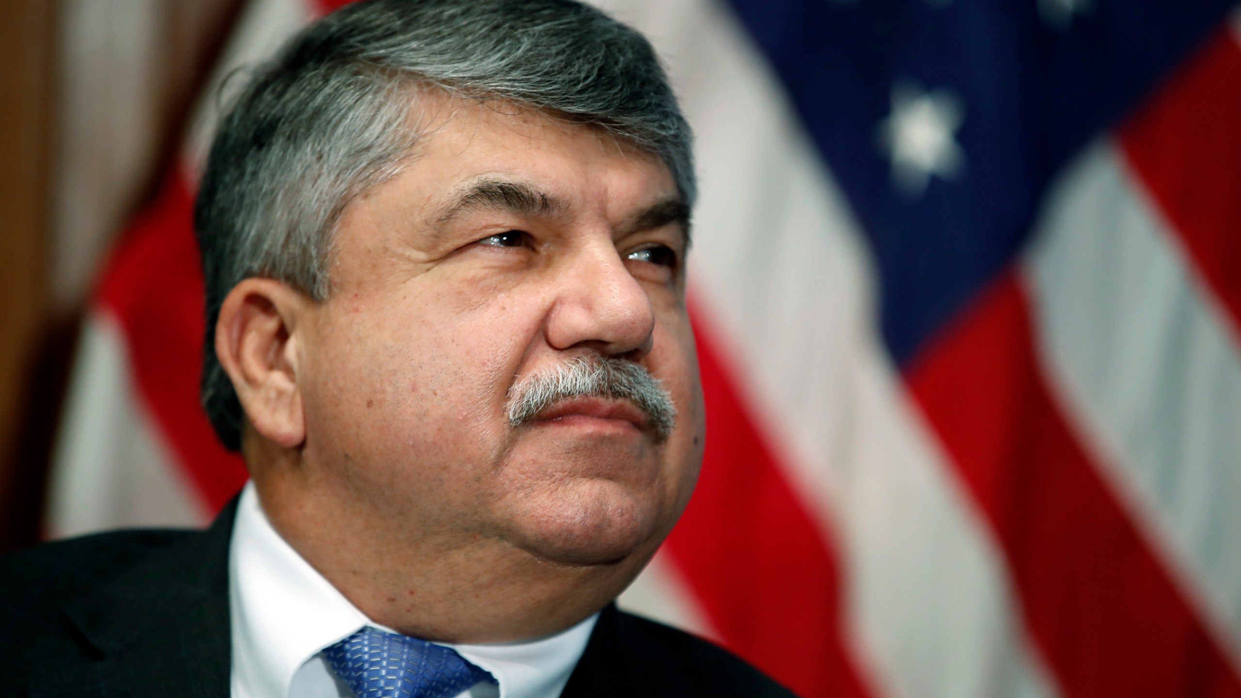 In this April 4, 2017, file photo, AFL-CIO president Richard Trumka listens at the National Press Club in Washington. (AP Photo/Alex Brandon)