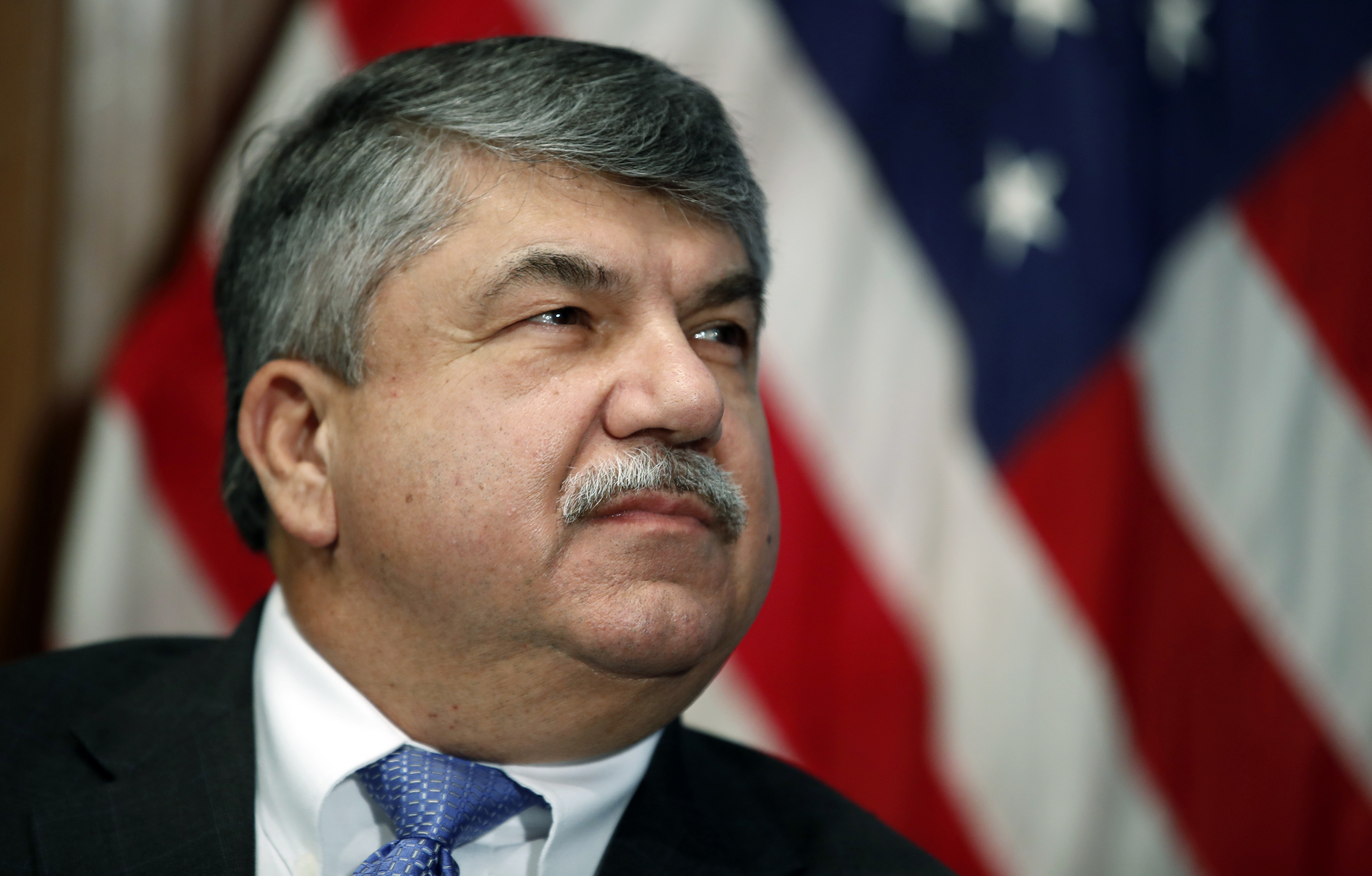 In this April 4, 2017, file photo, AFL-CIO president Richard Trumka listens at the National Press Club in Washington. (AP Photo/Alex Brandon)