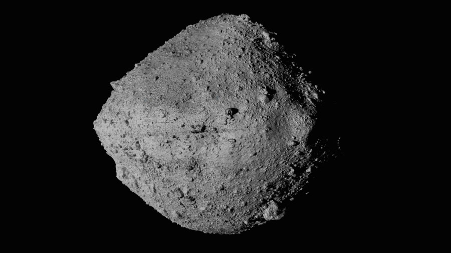 This undated image made available by NASA shows the asteroid Bennu from the OSIRIS-REx spacecraft. (NASA/Goddard/University of Arizona/CSA/York/MDA via Associated Press)