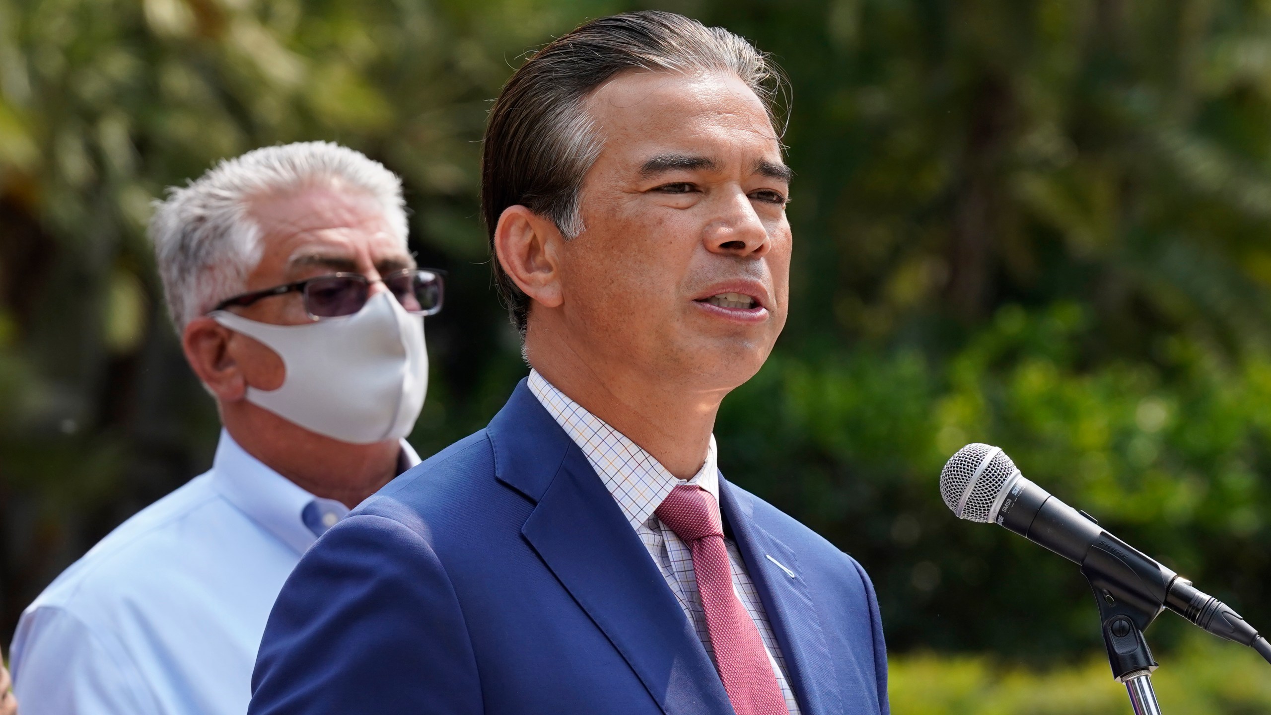 California Attorney General Rob Bonta speaks at a news conference in Sacramento, Calif., on Aug. 17, 2021. (AP Photo/Rich Pedroncelli)