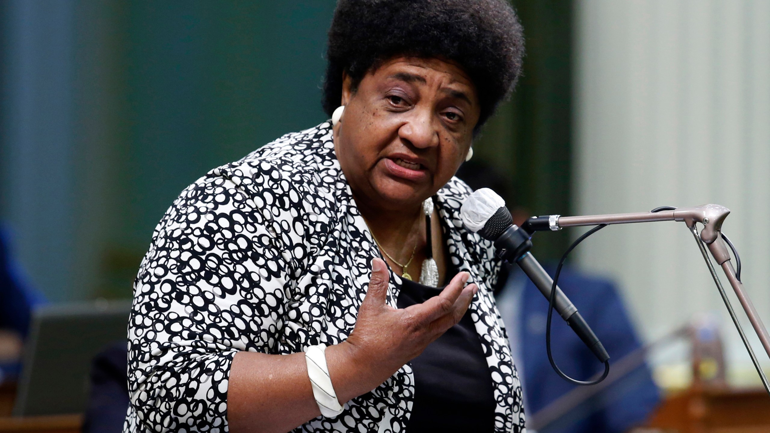 In this June 10, 2020, file photo, Assemblywoman Shirley Weber speaks at the Capitol in Sacramento, Calif. The state of California is spending $16 million on a four-week blitz using billboards, radio and digital ads to educate people about how to vote in the recall election that could remove Democratic Gov. Gavin Newsom from office. Weber, a Democrat and now California's Secretary of State, says she hopes to see 100% participation in the recall. (AP Photo/Rich Pedroncelli, File)