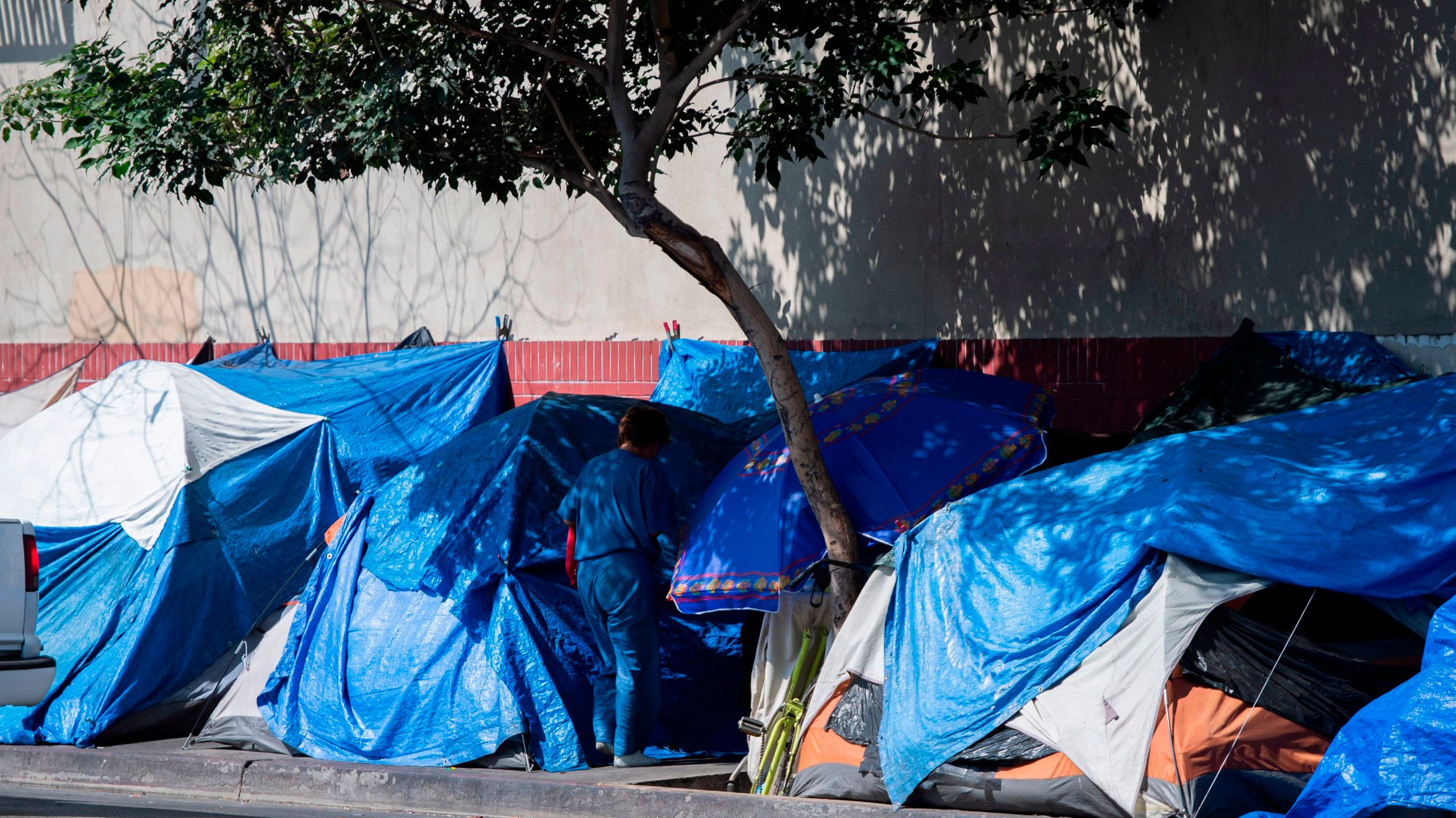 Tents line the street in Skid Row in Los Angeles, California on Sept. 17, 2019. (ROBYN BECK/AFP via Getty Images)