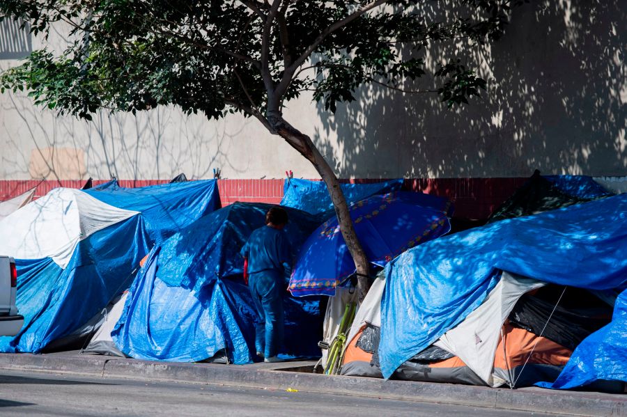 Tents line the street in Skid Row in Los Angeles, California on Sept. 17, 2019. (ROBYN BECK/AFP via Getty Images)