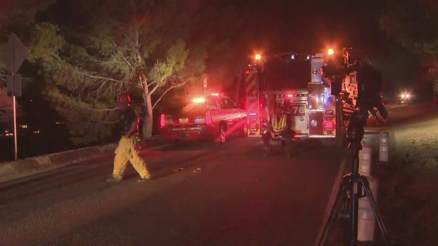 The LAFD responded to reports of five pedestrians hit by a car in the Hollywood Hills on Aug. 15, 2021. (KTLA)