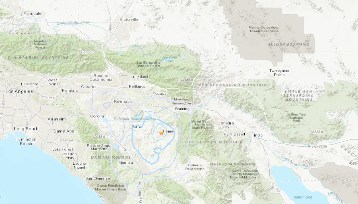 A 3.5 magnitude earthquake was reported in the Hemet area Wednesday night. (USGS)