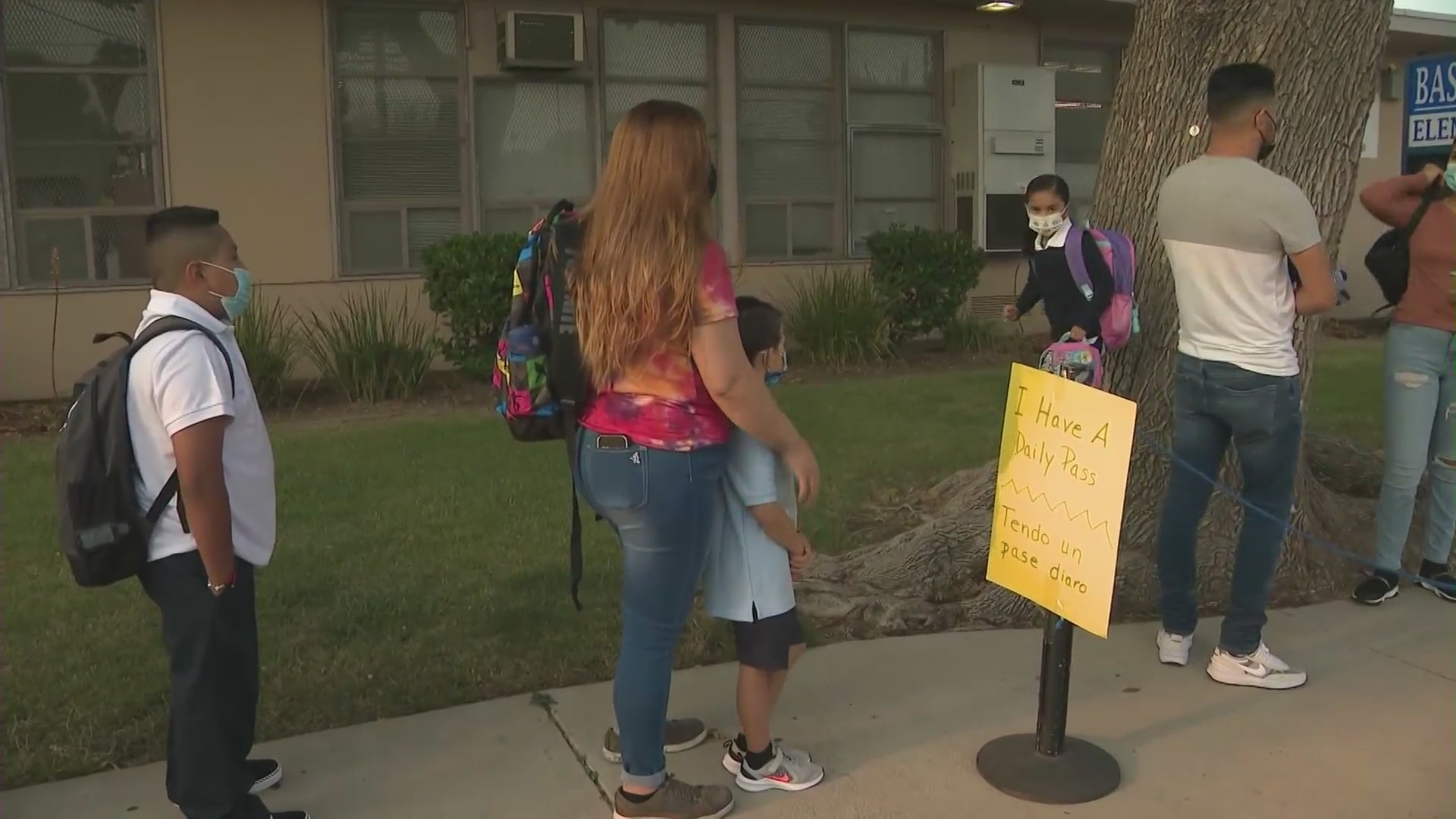 A students wait to enter school in this file photo. (KTLA)