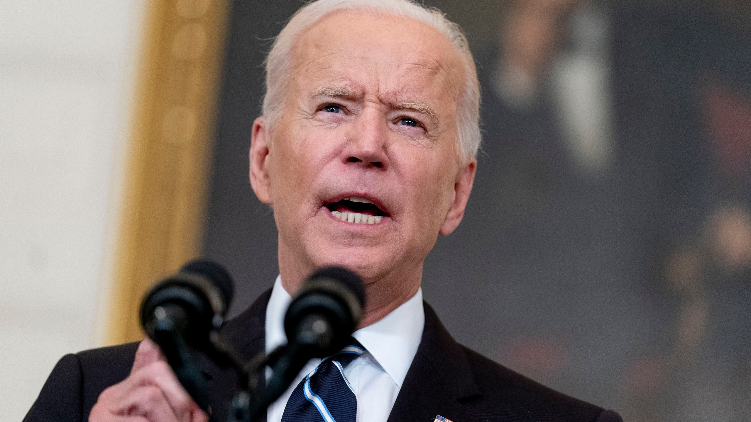 President Joe Biden speaks in the State Dining Room at the White House, Thursday, Sept. 9, 2021, in Washington. (AP Photo/Andrew Harnik)