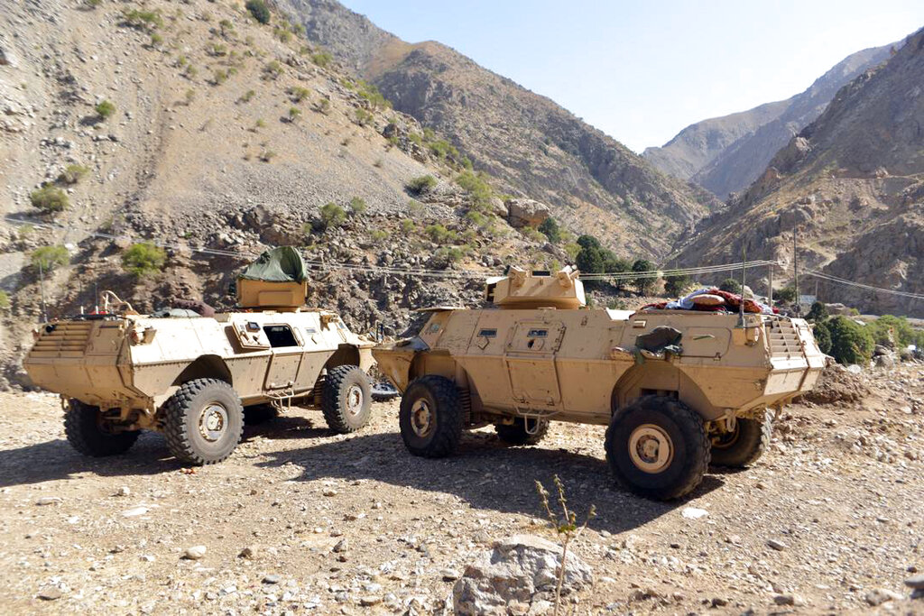 In this Aug. 25, 2021, file photo, armored vehicles are seen in Panjshir Valley, north of Kabul, Afghanistan. (AP Photo/Jalaluddin Sekandar)