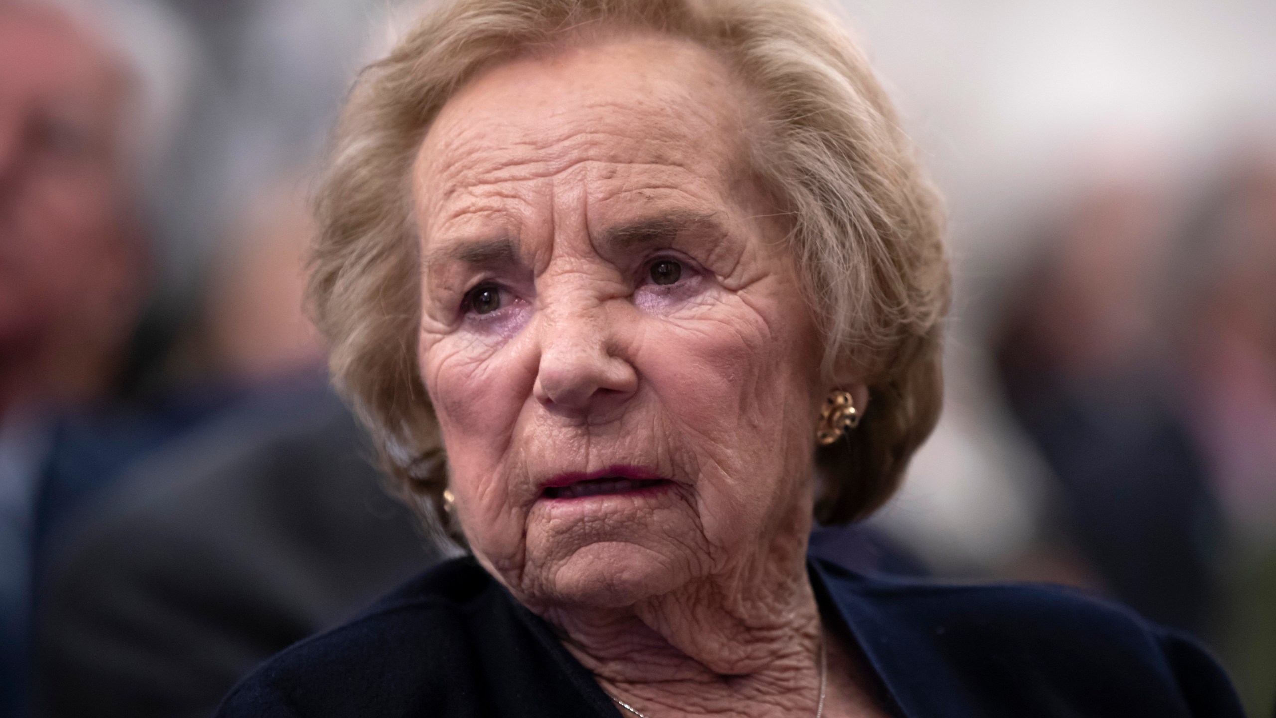 In this June 5, 2018 file photograph, Ethel Kennedy, widow of Senator Robert F. Kennedy who was assassinated during his 1968 presidential campaign, watches a video about her late husband during the Robert F. Kennedy Human Rights awards ceremony on Capitol Hill. (J. Scott Applewhite/Associated Press)