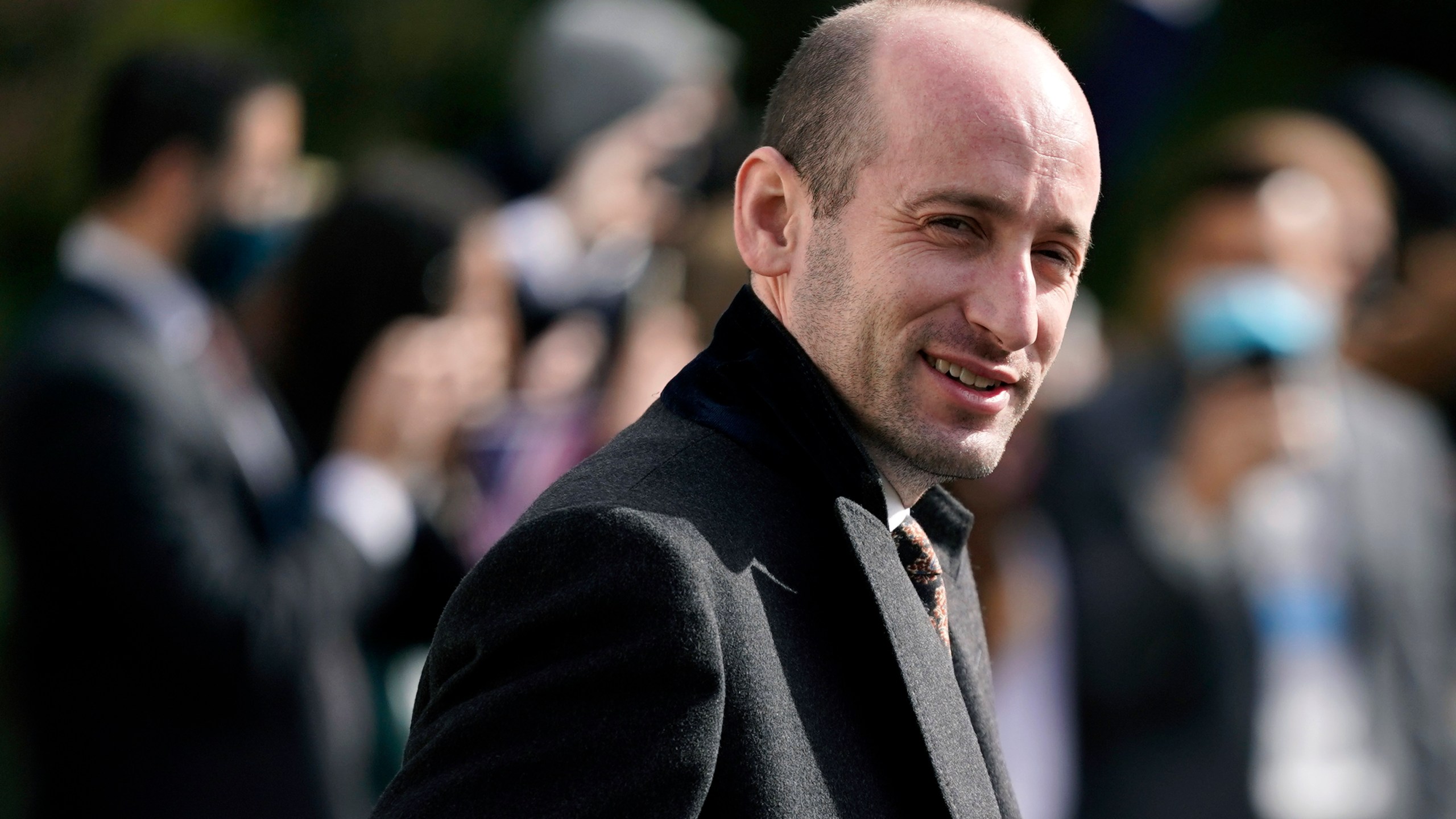 In this Oct. 30, 2020, file photo, then-President Donald Trump's White House senior adviser Stephen Miller walks on the South Lawn of the White House. (Patrick Semansky/Associated Press)