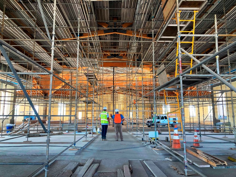 The interior of the St. Charles Borromeo Catholic Church construction site in Visalia, Calif., on Aug. 26, 2021. (Alejandra Molina/RNS via Associated Press)