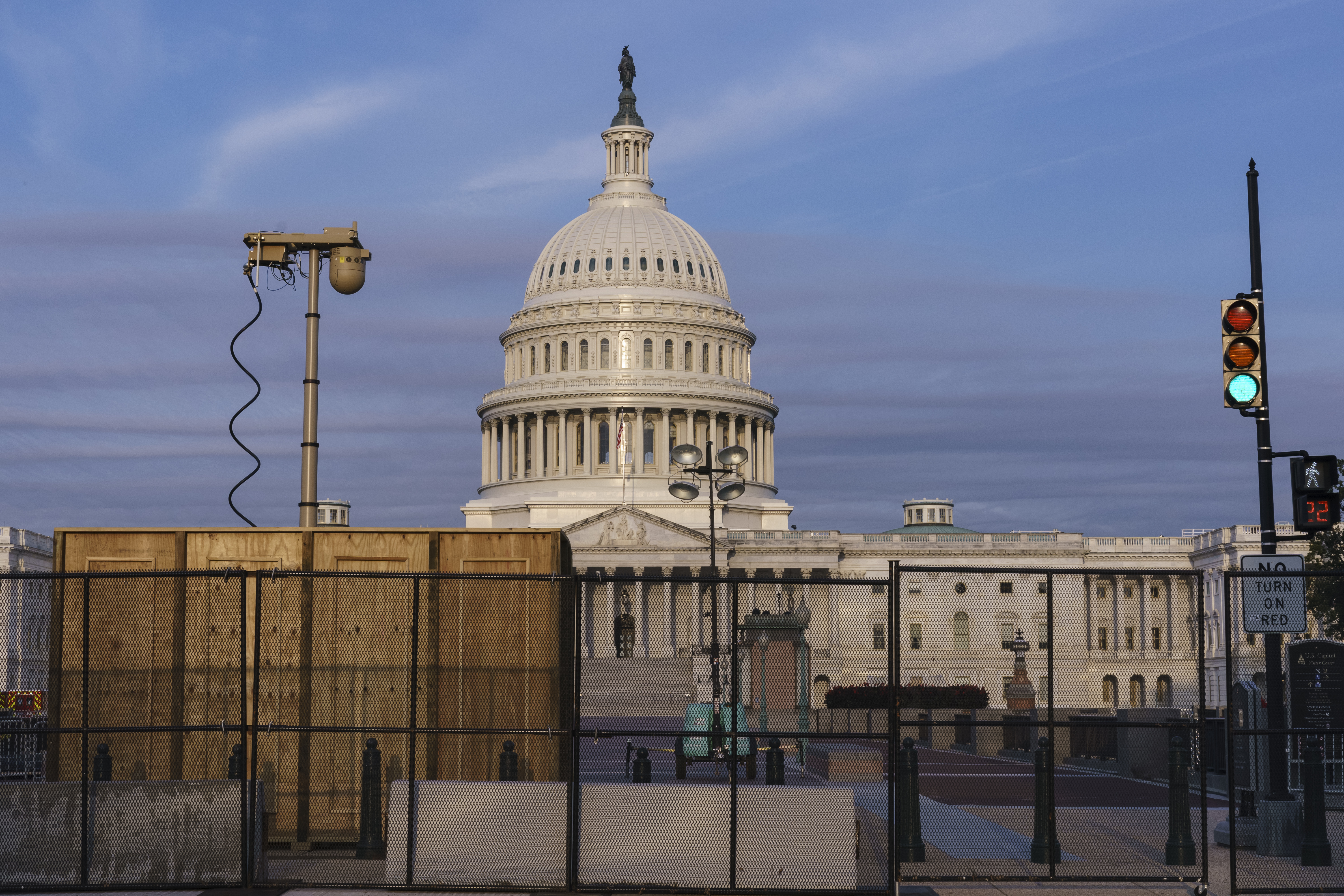 Security fencing and video surveillance equipment has been installed around the Capitol in Washington, on Sept. 16, 2021, ahead of a planned Sept. 18 rally by far-right supporters of former President Donald Trump. (AP Photo/J. Scott Applewhite)