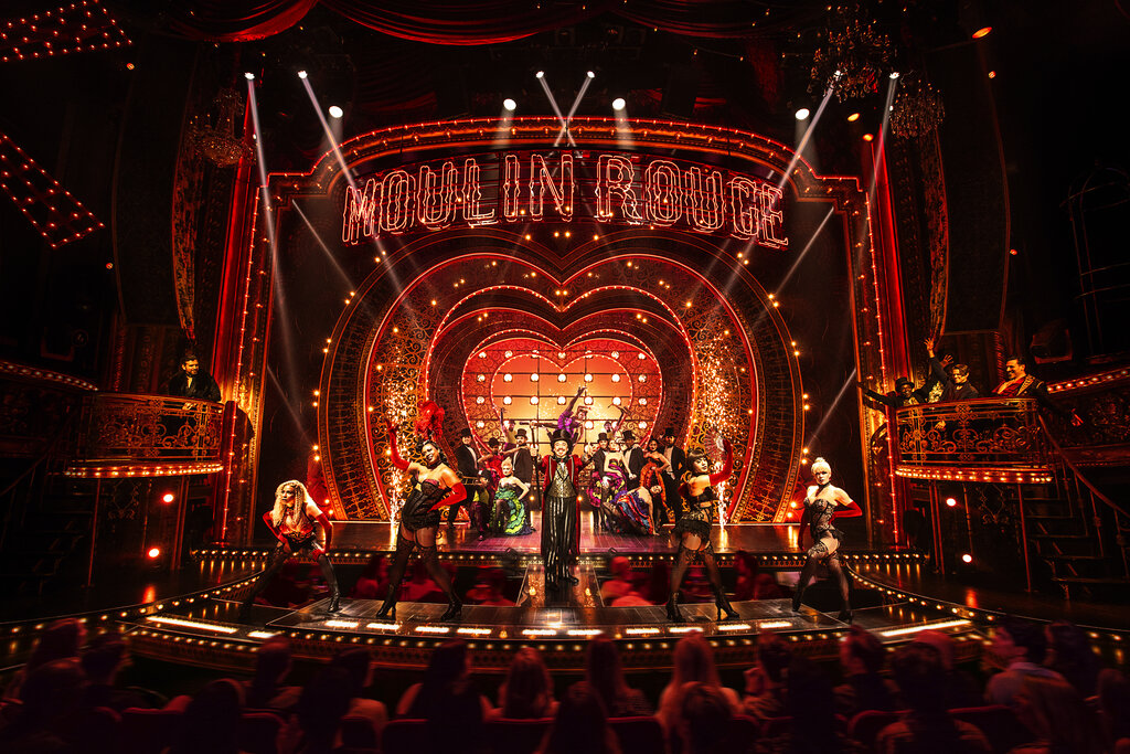 This image released by Boneau/Bryan-Brown shows the cast in "Moulin Rouge! The Musical." (Matthew Murphy/Boneau/Bryan-Brown via AP)