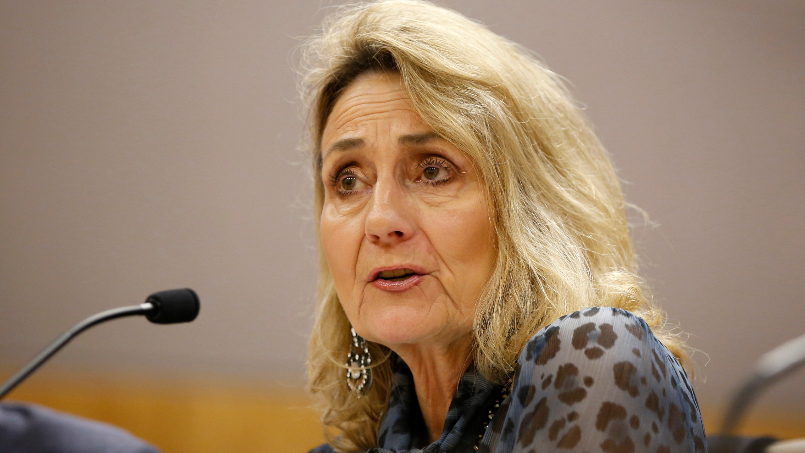 In this Jan. 8, 2020, file photo is Marybel Batjer, president of the California Public Utilities Commission, appears before a state Senate committee hearing in Sacramento, Calif. (AP Photo/Rich Pedroncelli, File)