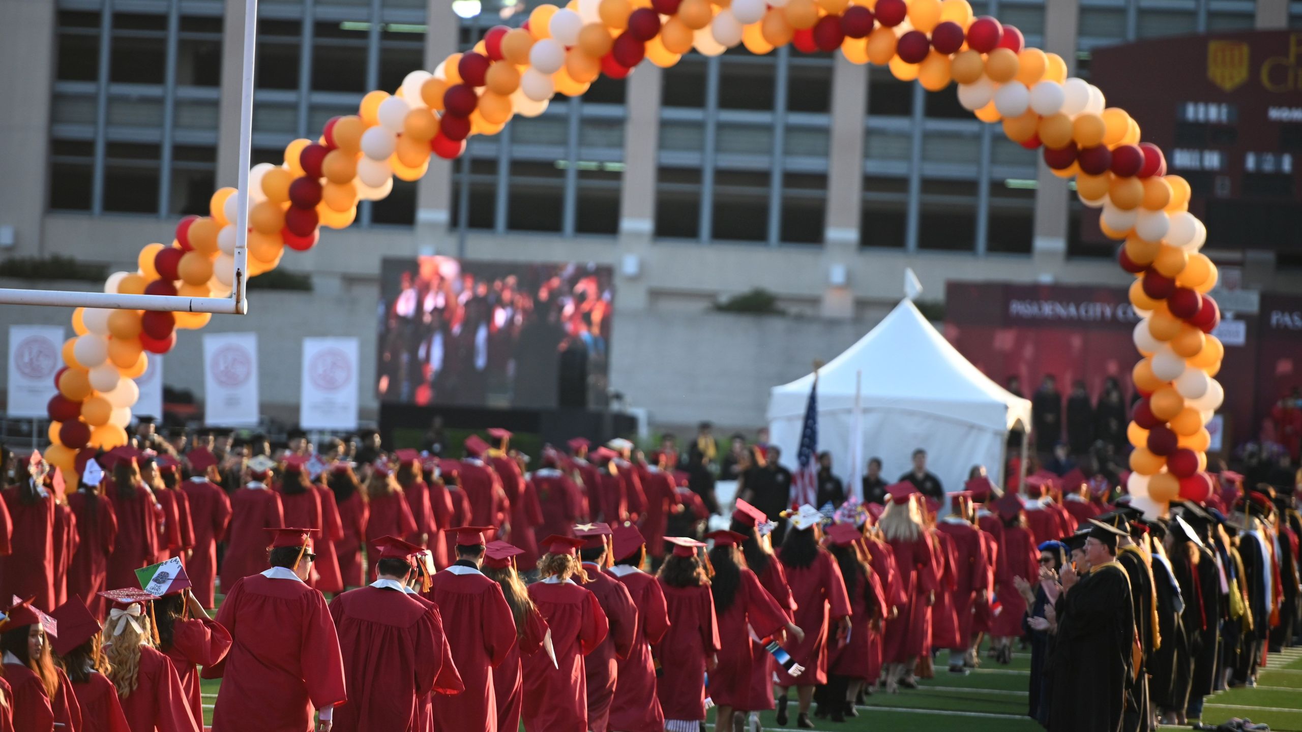 Students earning degrees at Pasadena City College participate in the graduation ceremony, June 14, 2019, in Pasadena. (ROBYN BECK/AFP via Getty Images)