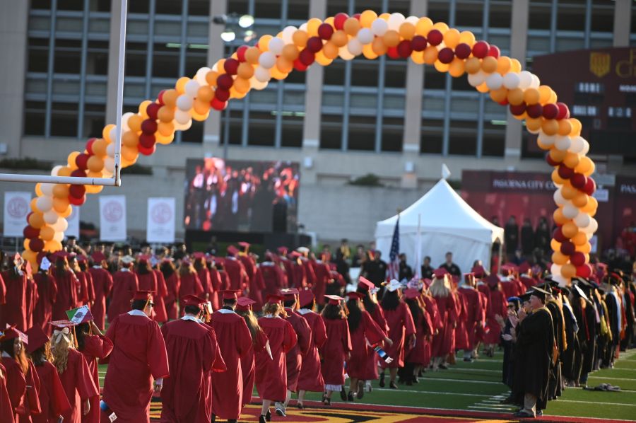 Students earning degrees at Pasadena City College participate in the graduation ceremony, June 14, 2019, in Pasadena. (ROBYN BECK/AFP via Getty Images)