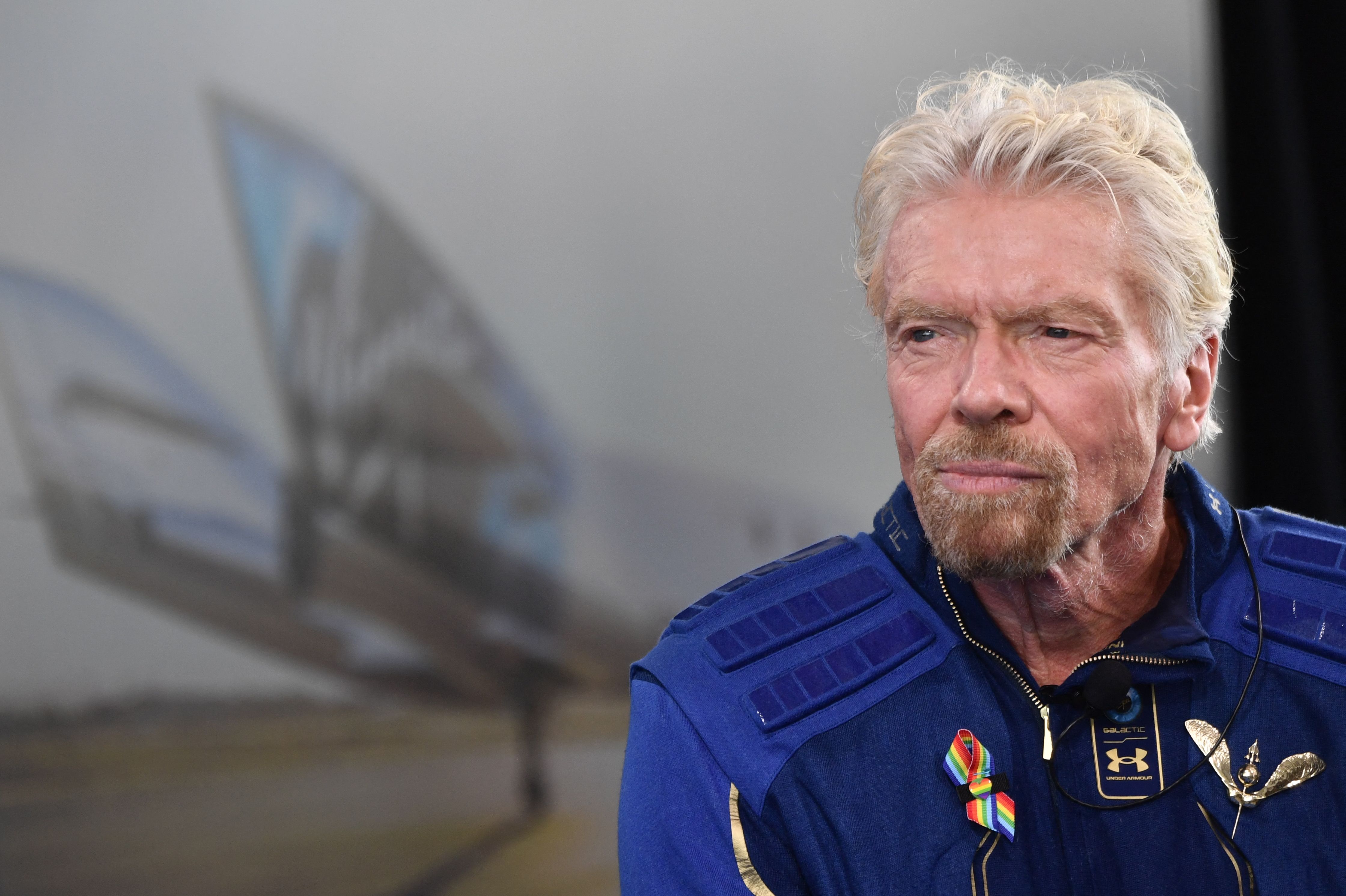 Richard Branson speaks after he flew into space aboard a Virgin Galactic vessel, a voyage he described as the "experience of a lifetime" near Truth and Consequences, New Mexico on July 11, 2021.(PATRICK T. FALLON/AFP via Getty Images)