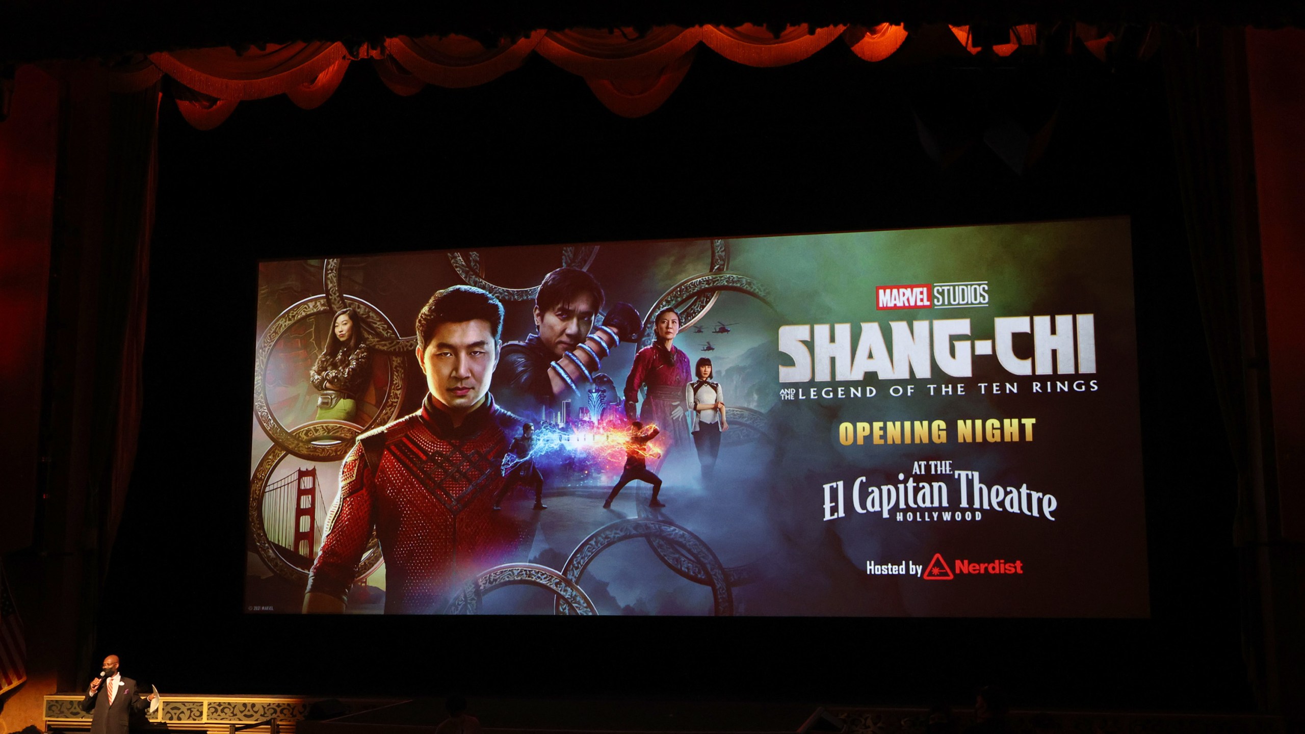 The theatre screen is shown at a special screening Marvel Studio's "Shang-Chi and The Legend of The Ten Rings" at El Capitan Theatre in Hollywood on Sept. 2, 2021. (Kevin Winter/Getty Images)