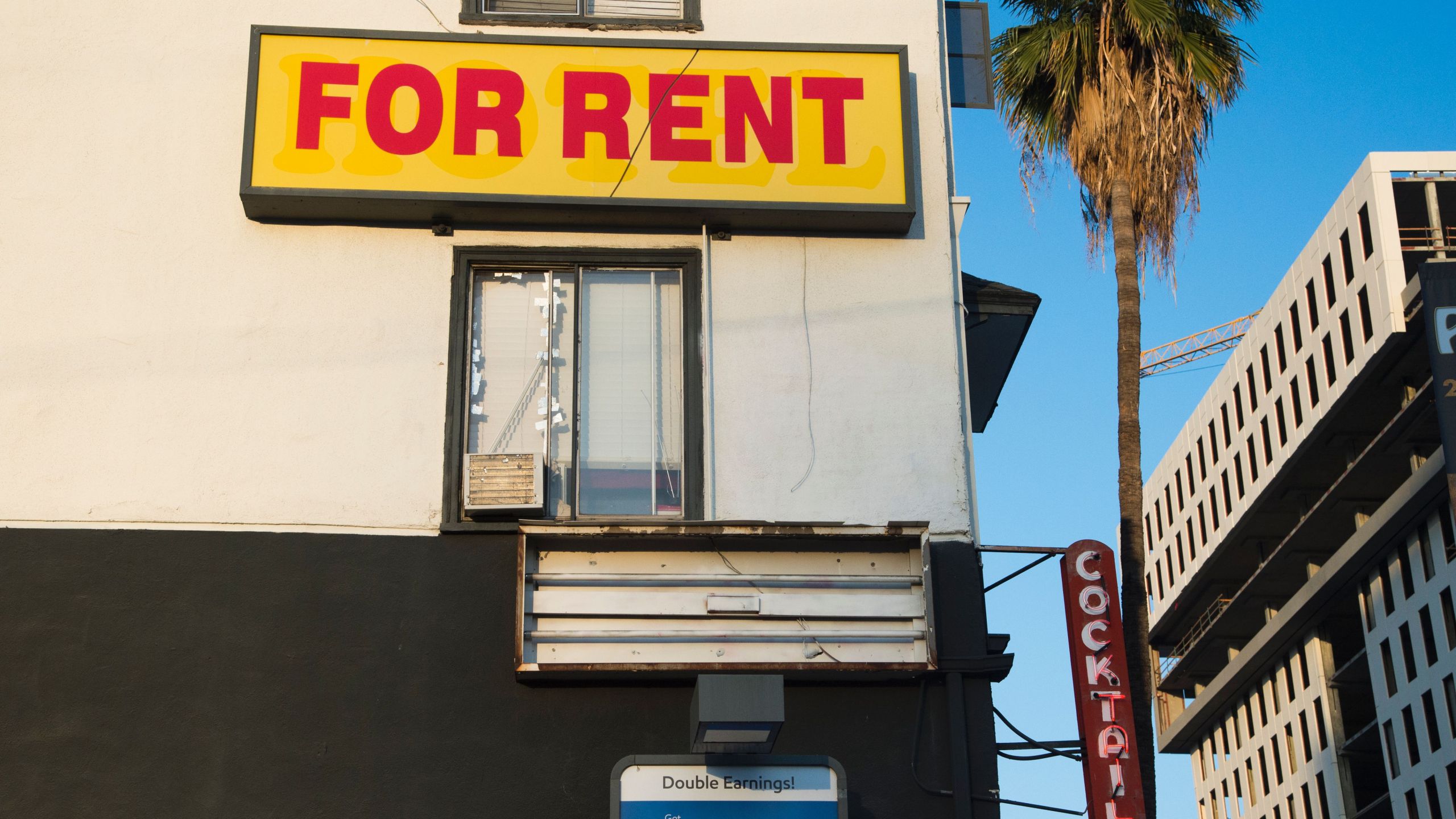 A "For Rent" sign is seen on a building Hollywood, California, May 11, 2016.(ROBYN BECK/AFP via Getty Images)