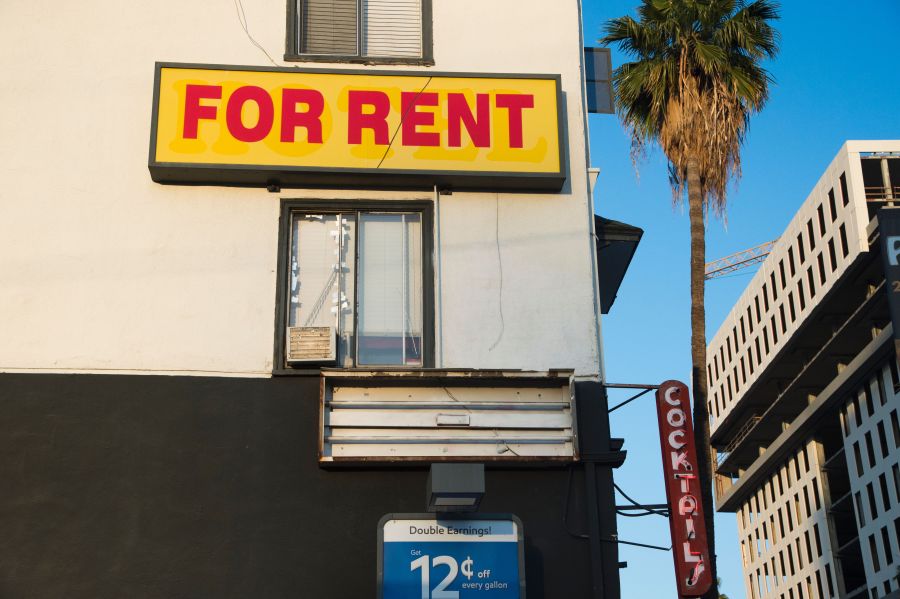 A "For Rent" sign is seen on a building Hollywood, California, May 11, 2016.(ROBYN BECK/AFP via Getty Images)