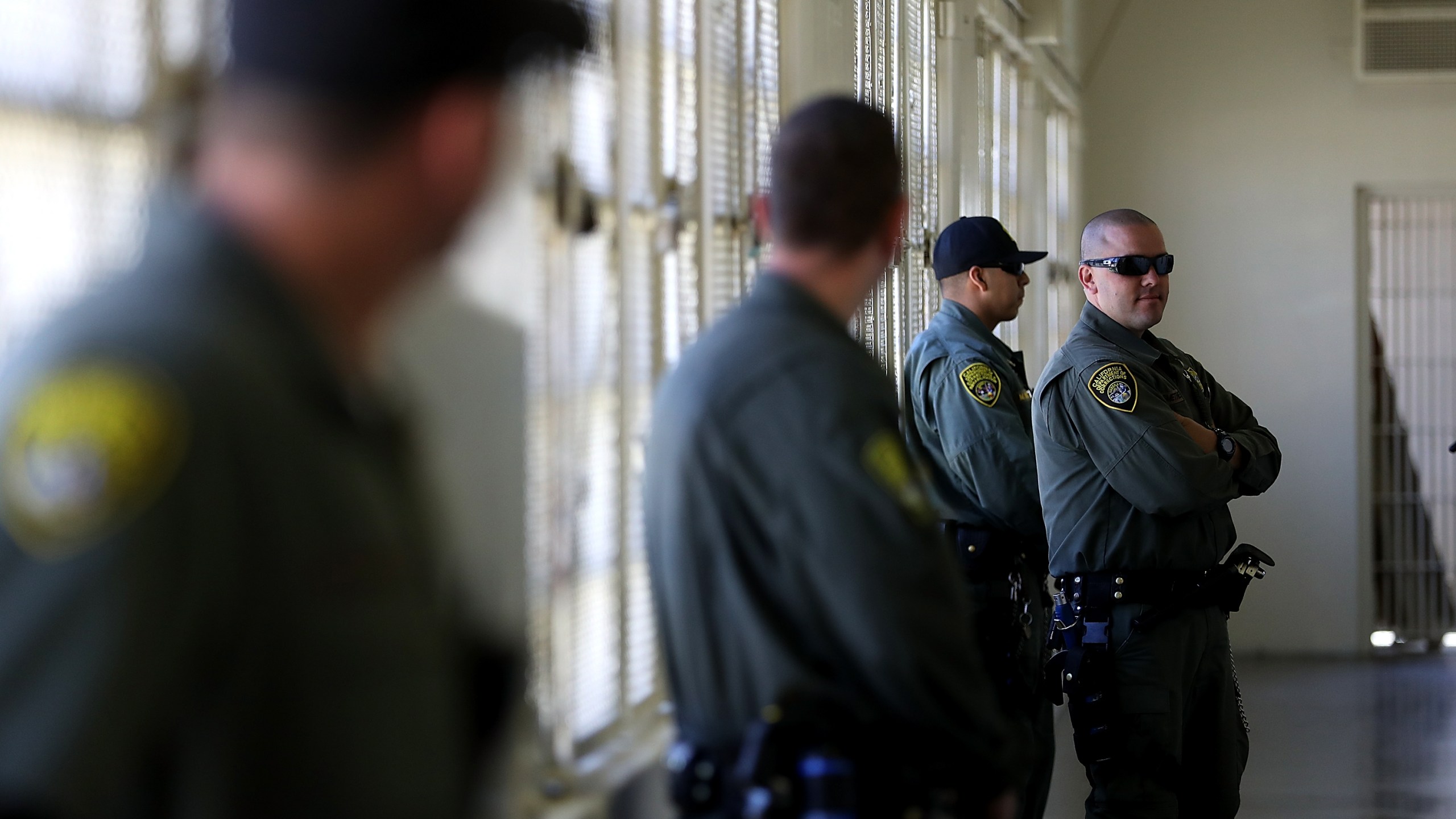 California Department of Corrections and Rehabilitation officers stand guard at San Quentin State Prison's death row adjustment center on Aug. 15, 2016, in San Quentin. (Justin Sullivan/Getty Images)