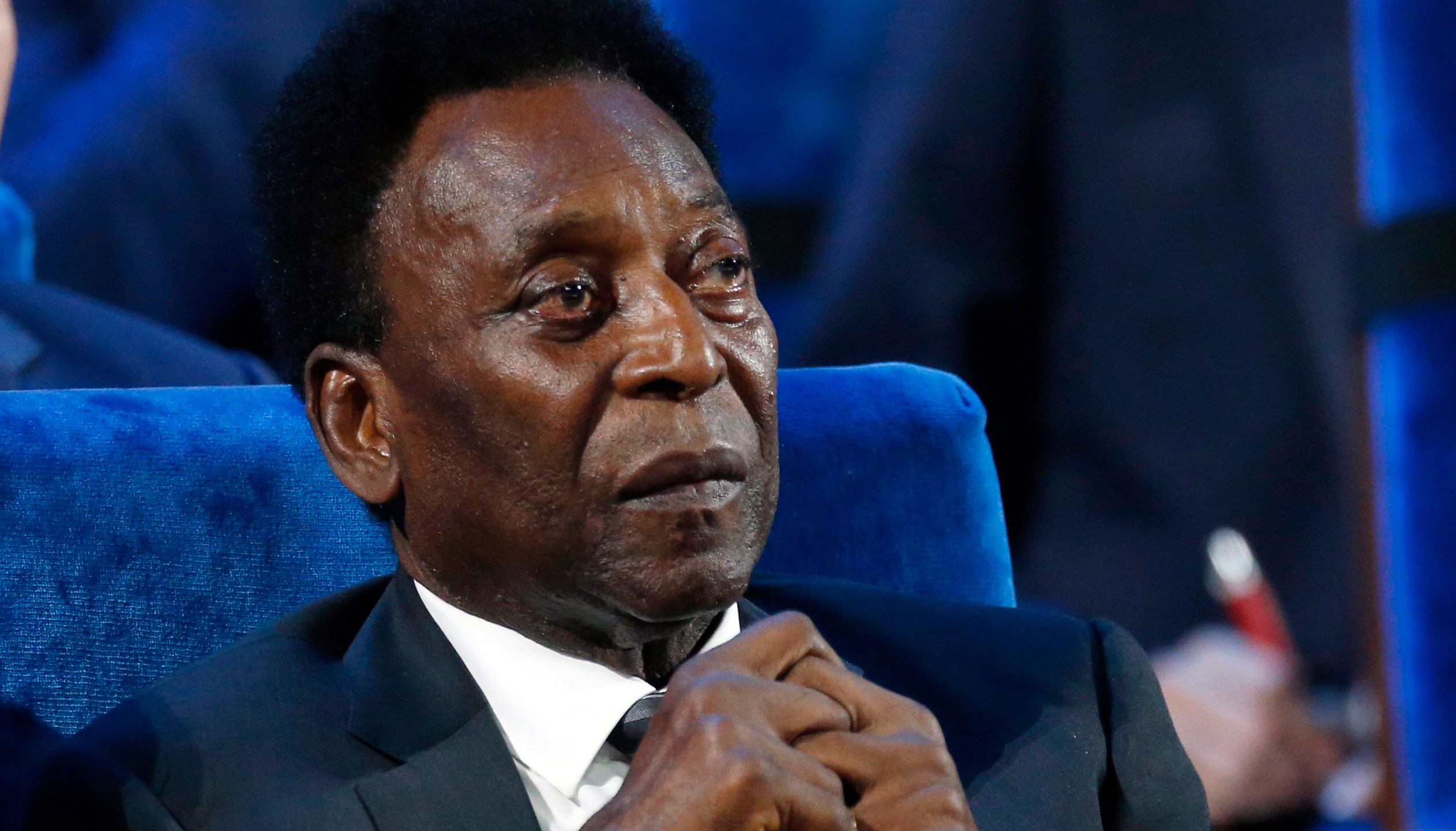 In this Dec. 1, 2017 file photo, Brazilian soccer legend Pele attends the 2018 soccer World Cup draw in the Kremlin in Moscow. On his social media accounts, Pele said on Monday, Sept. 6, 2021 that an apparent tumor on the right side of his colon had been removed in an operation. (AP Photo/Alexander Zemlianichenko)