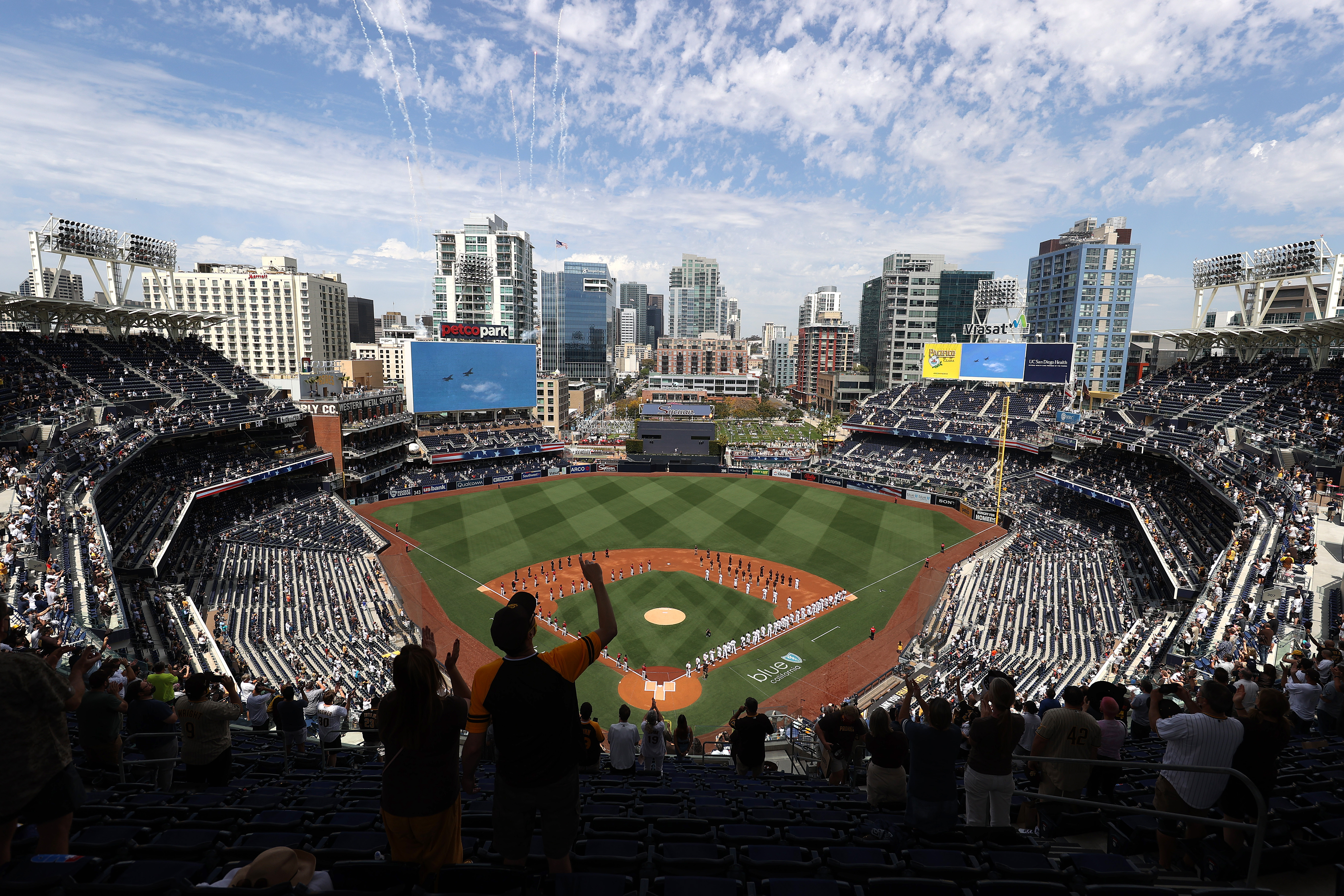 A general view of the stadium as teams were announced prior to a game between the Arizona Diamondbacks and the San Diego Padres on Opening Day at PETCO Park on April 01, 2021 in San Diego, California. (Sean M. Haffey/Getty Images)